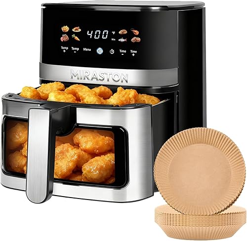Freidora de aire digital de 5.8QT con ventana visible, temperatura y temporizador ajustables, fritura al aire, recalentamiento, fácil para alimentos