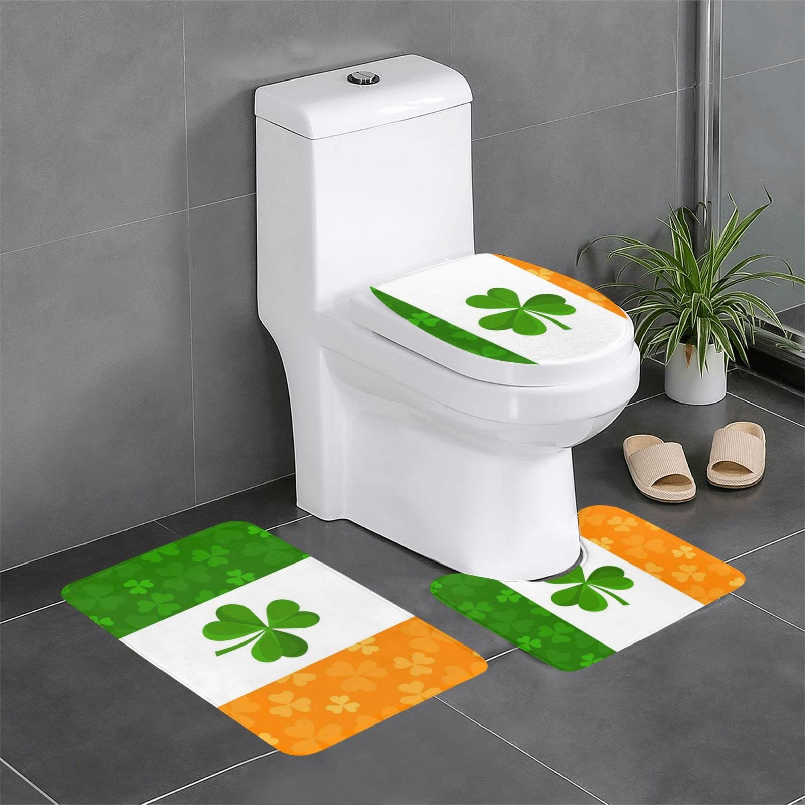 Tapis de bain + contour + housse lot de 3 motif drapeau irlandais absorbant et antidérapant
