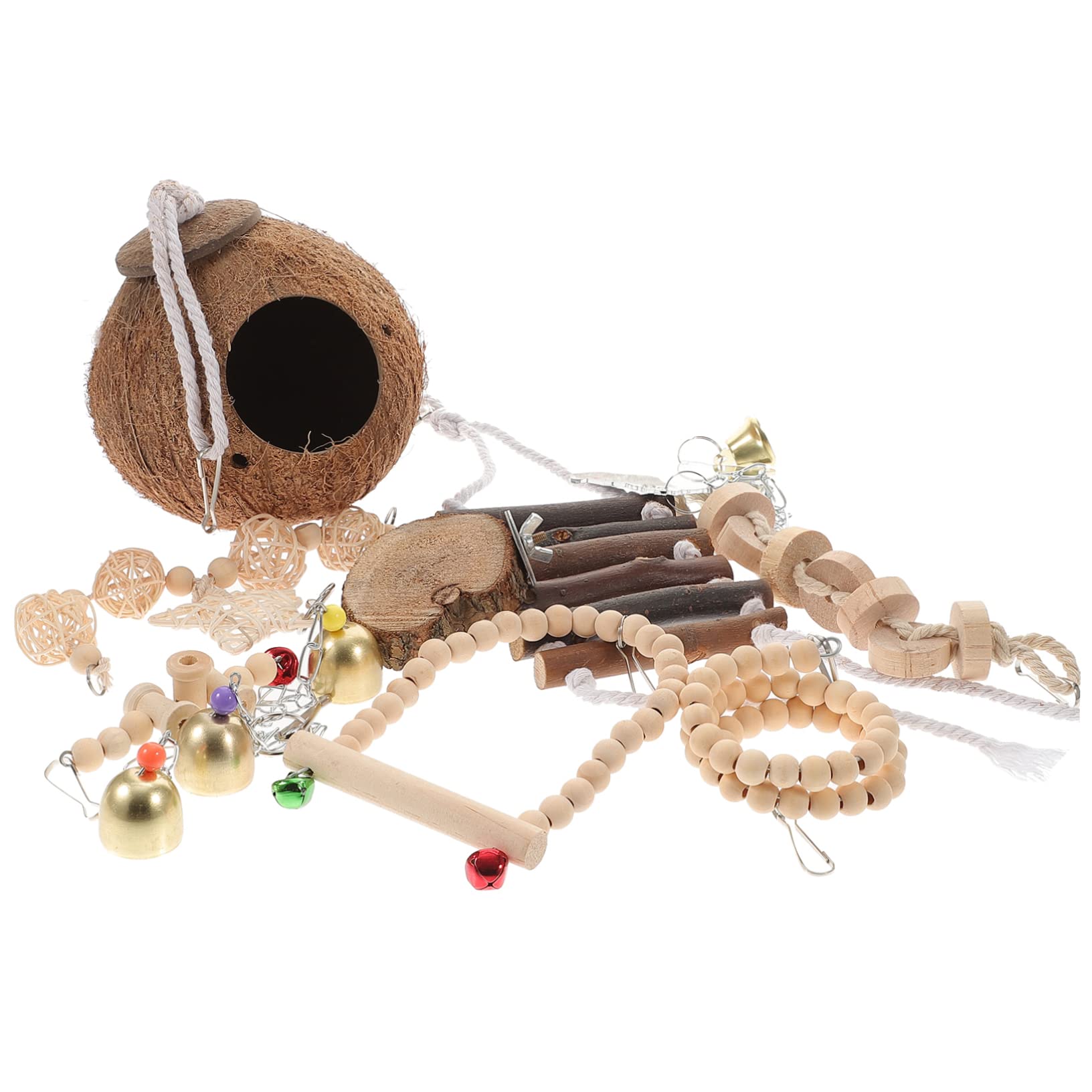 Toyvian 9 Pièces Jouets D'oiseau à Corde à Bois Mâcher Naturel Perroquet Jouets De Broyage d'oiseaux Jouets De Recherche De Nourriture pour Oiseaux Jouets Calopsittes en Bois