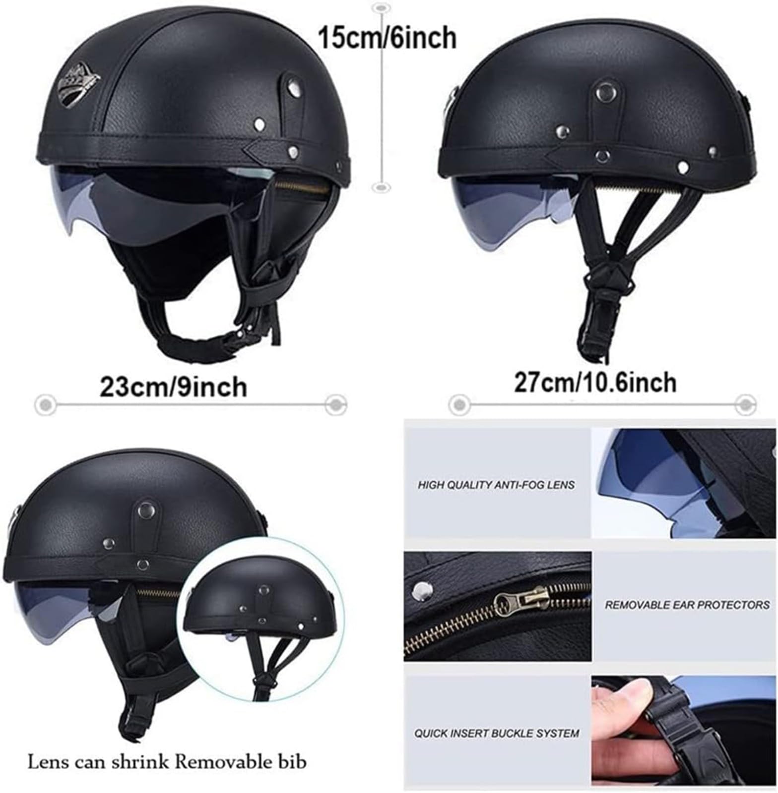 Niemiecki skórzany kask motocyklowy retro otwarty kask z goglami Cruise Scooter Motorower Chopper Jet Zatwierdzony przez ECE dla dorosłych mężczyzn i kobiet