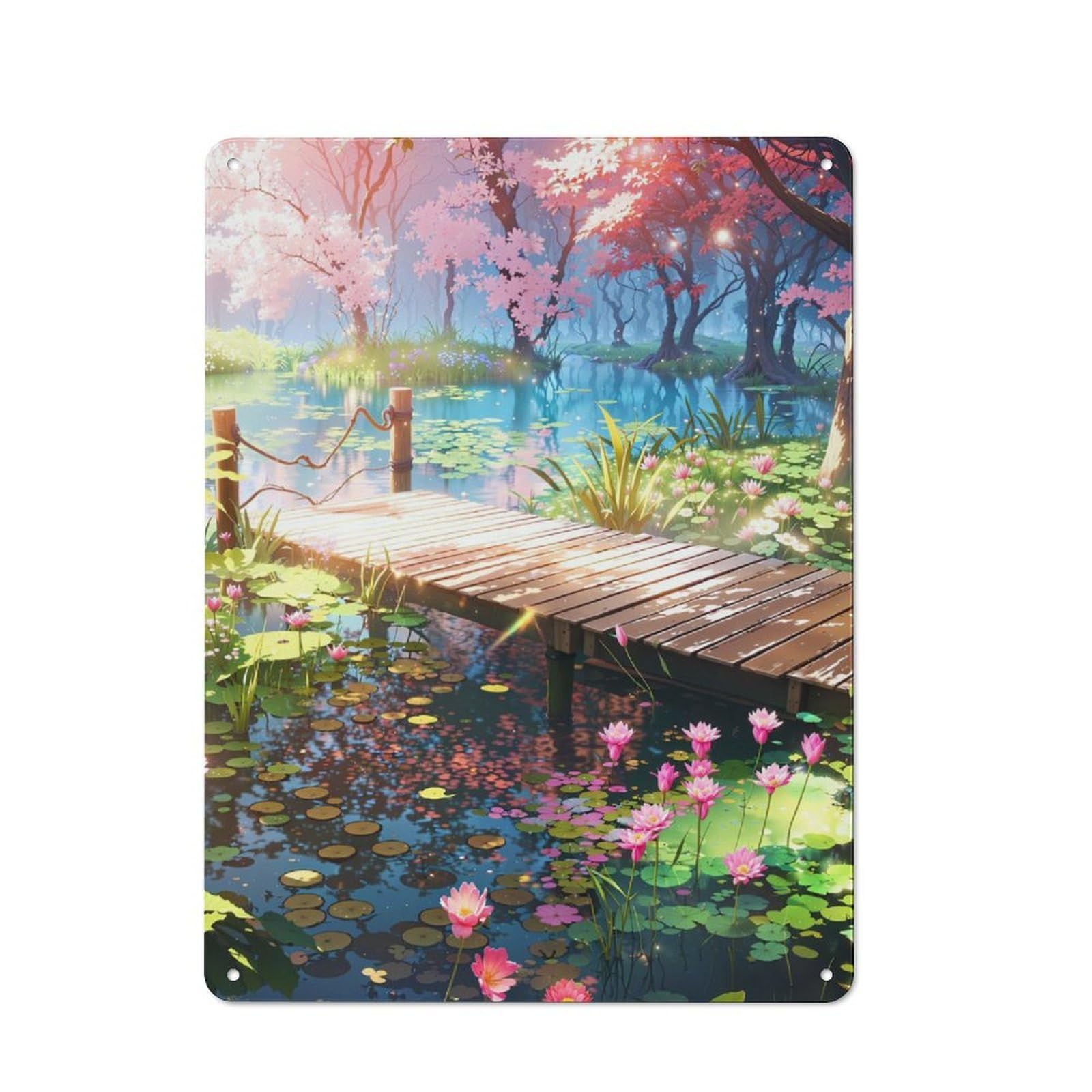 Junmoney Peaceful Pond Office Metal Sign 40X30cm, Understated Office Wall Decor For Workspace, Cafe, Shop Or Desk Area