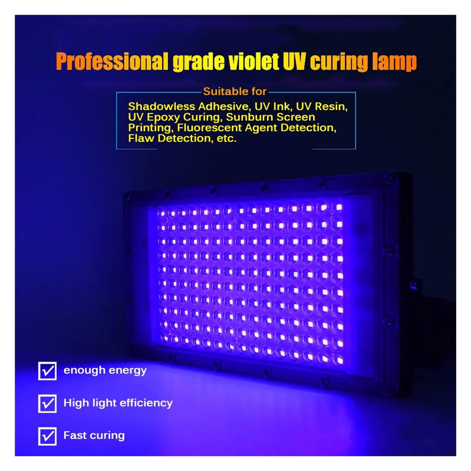 Lámpara de curado Ultravioleta con luz Negra LED de 50 W y 300 W, 365 NM, for impresión con Pegamento UV, Pintura en Aerosol, Resina, Tinta, curado DIY Recinto de curado DIY(300W)
