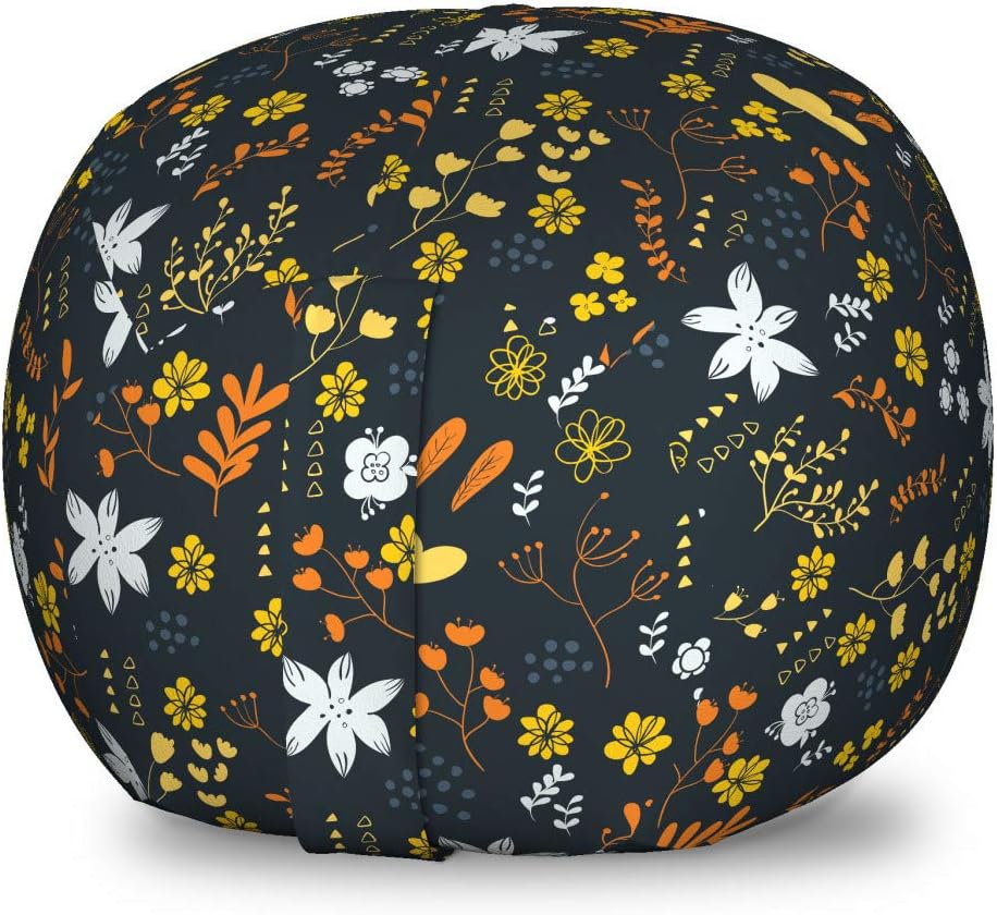 Ambesonne Spring Storage Toy Bag Chair, Childish Doodle Art Pattern with Different Blossoms Leaves Dots and Small Triangles, Stuffed Animal Organizer Washable Bag, Large Size, Multicolor