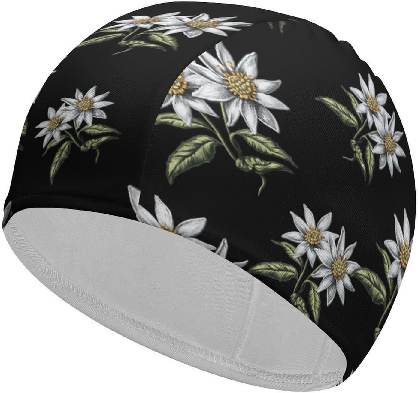 Edelweiss Flower with Leaves Womens Swim Cap for Men Adult Swimming Hat Curly Short Medium Long Hair
