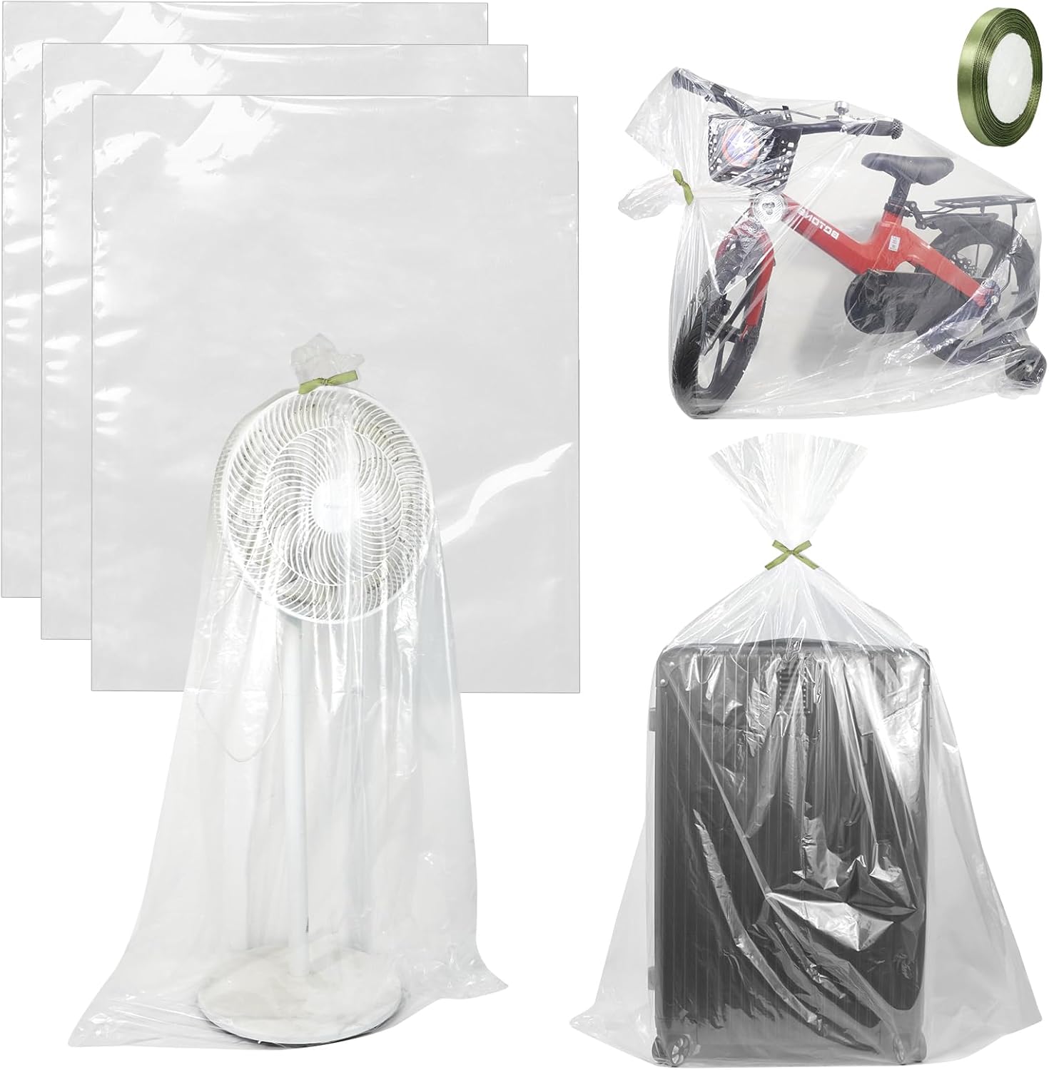 Realjoy 3 Pack Extra Large Clear Plastic Bags, 100 x 152 cm, Extra Large Storage Bags for Luggage, Suitcases, Clothes, Duvets, Plush Toys