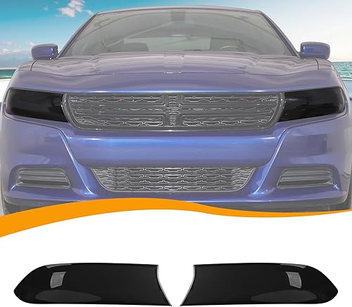 Hoolcar Cubierta de lámpara delantera para faros delanteros, marco de bisel, accesorios exteriores compatibles con Dodge Charger 2015-2023, negro