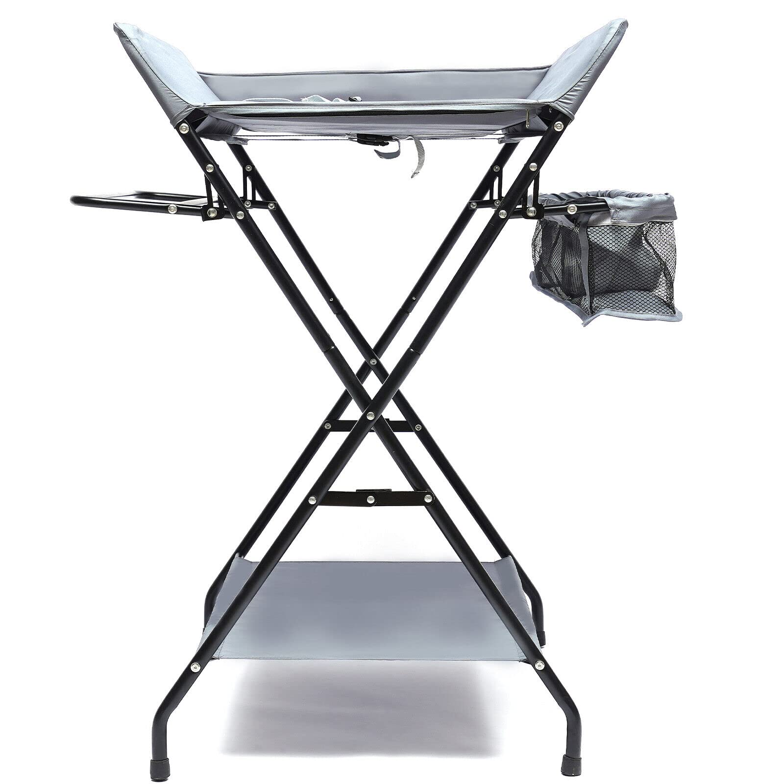 Fasciatoio pieghevole con divisorio rimovibile e cintura di sicurezza, grigio 80x63x96 cm