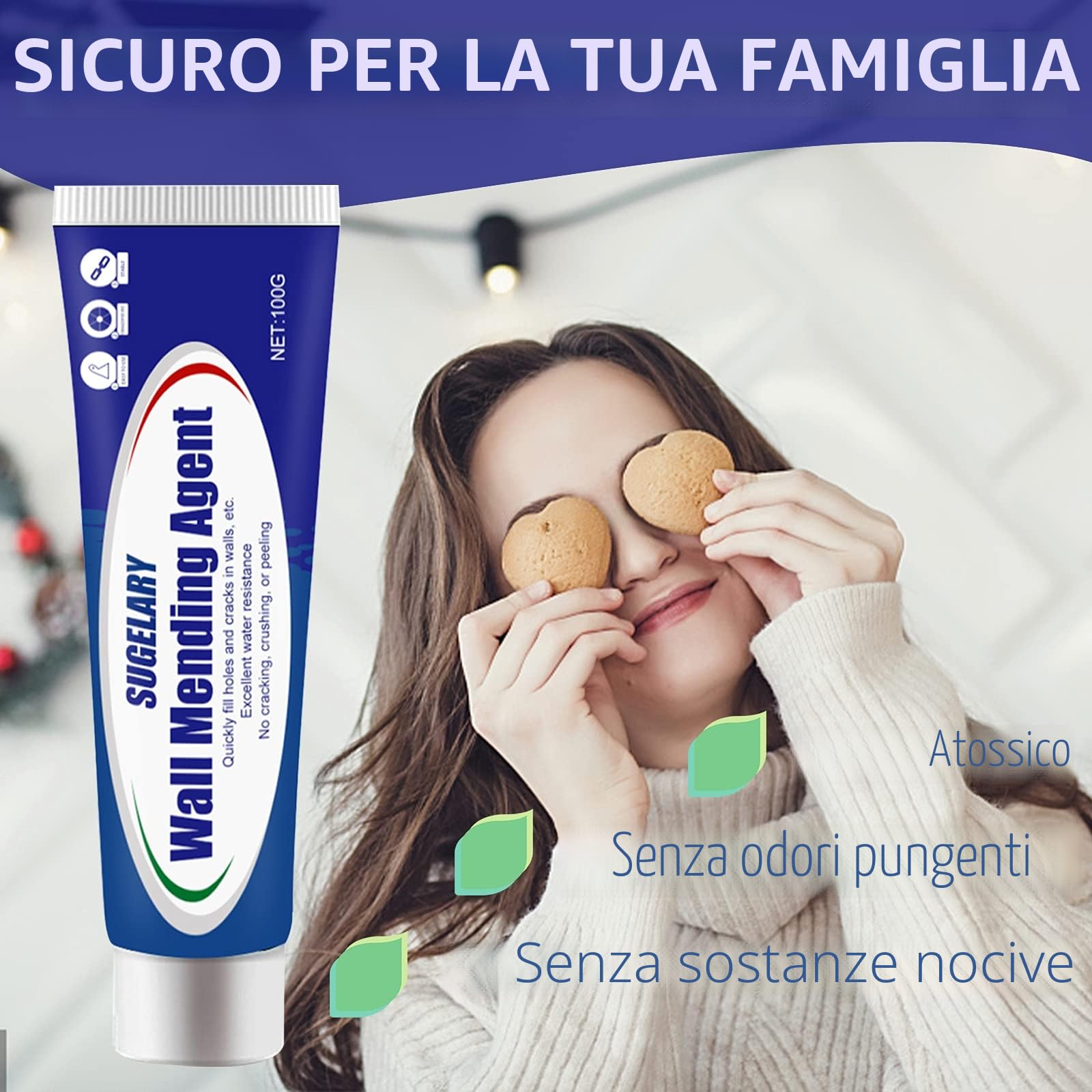 Stucco per Muro, Kits Stucco Riempitivo per Muro, Efficacemente Riparare Graffi da Parete, Fori per Unghie, Crepe, Graffiti (100g) (1pack)