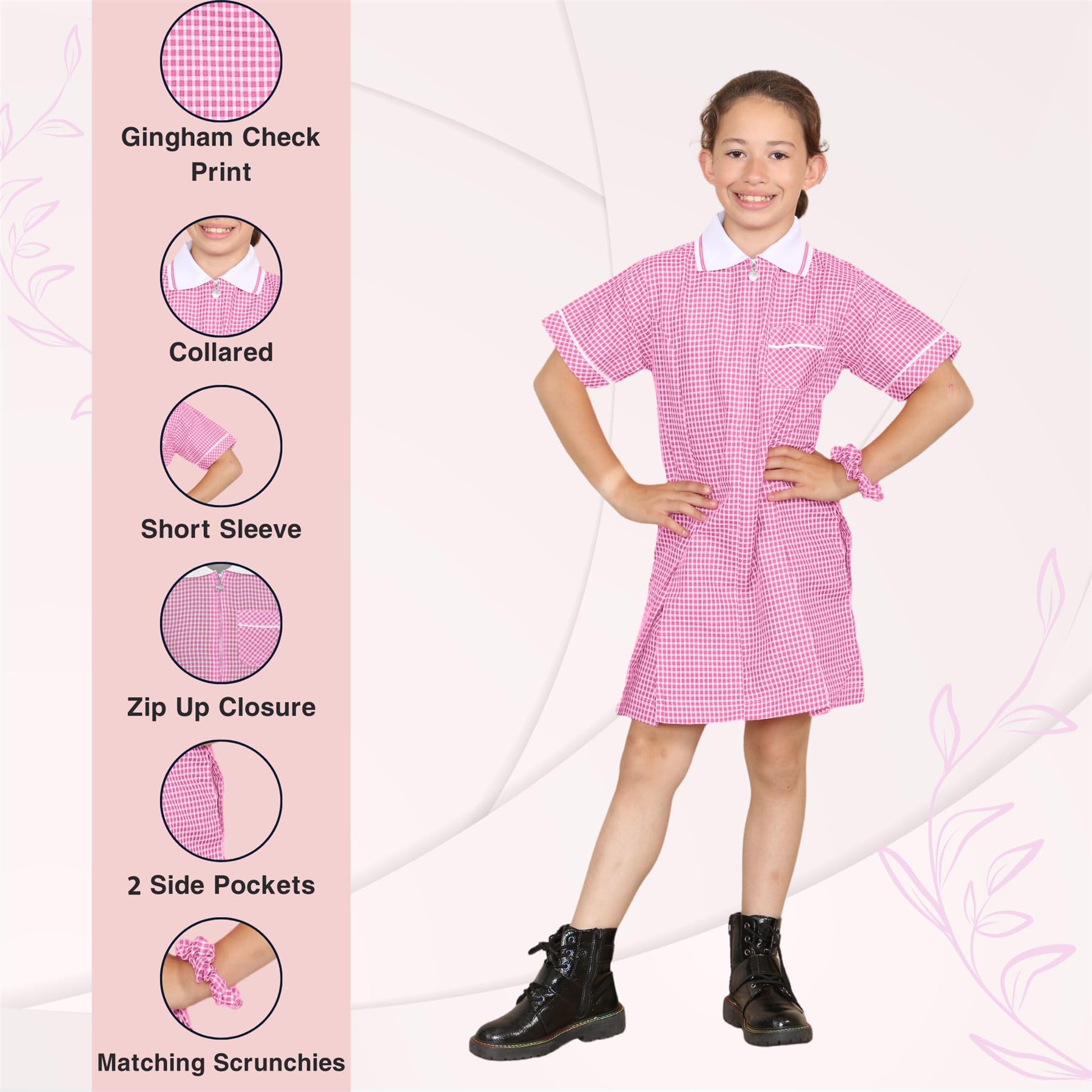Paquete de 3 vestidos escolares de verano a cuadros para niñas, manga corta, plisado, estampado a cuadros, uniforme escolar con pelo ondulado, ligero, cuello con cremallera y bolsillo