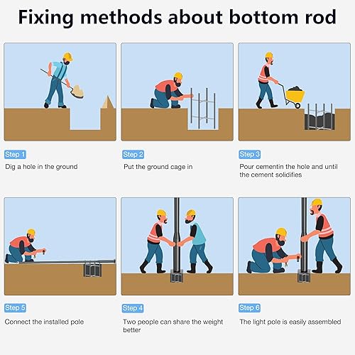 Miniatura 5 de Poste de luz de calle de 10 pies de alto, poste de metal para luces solares exteriores, postes divididos para luz con anclajes de acero de montaje,