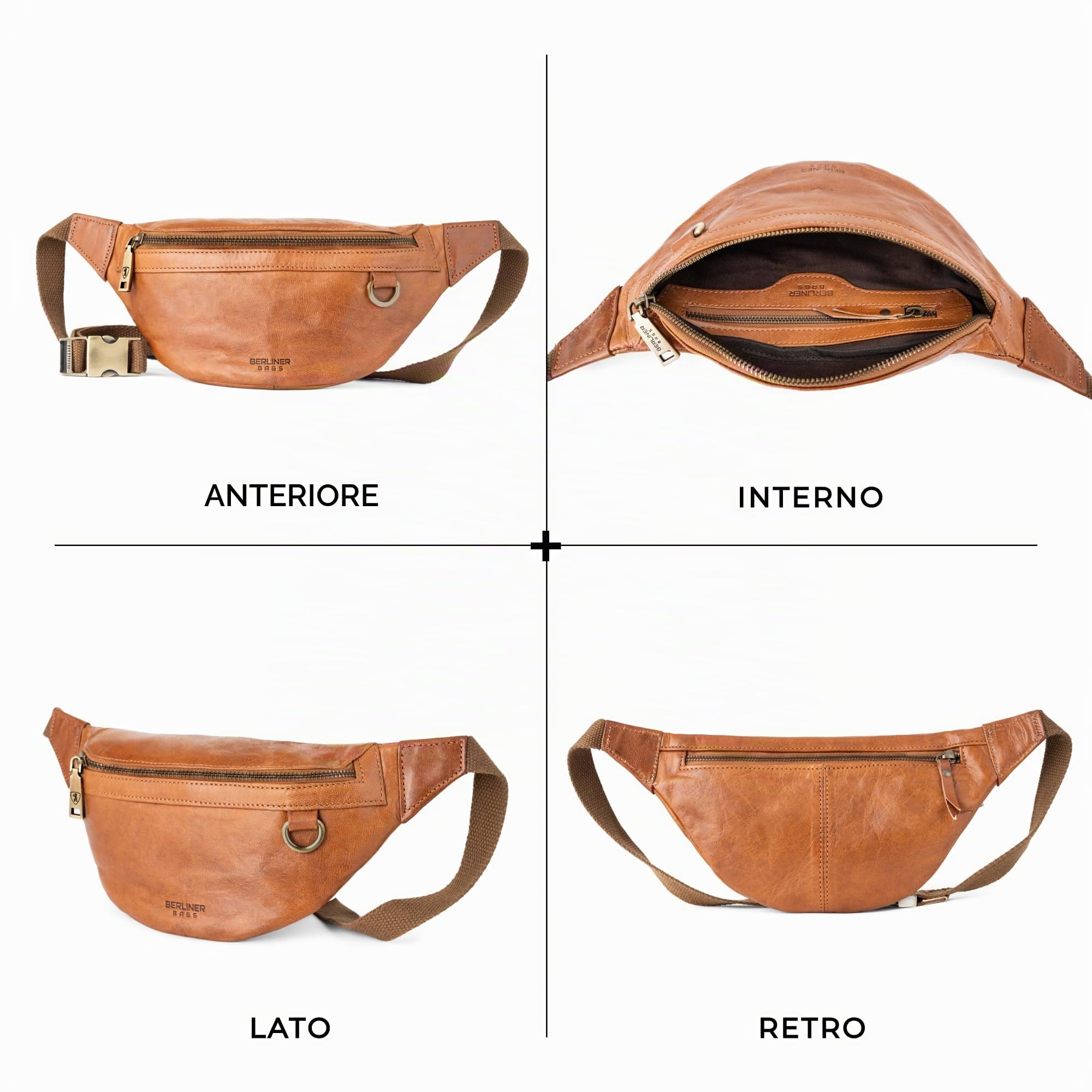Berliner Bags Marsupio da Cintura Turin, Waist Bag Unisex Regolabile, Marsupio Uomo e Donna – Marrone