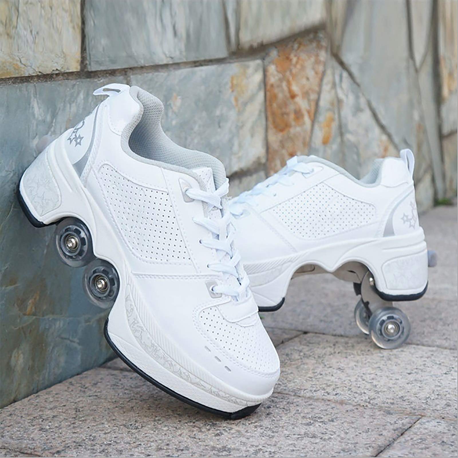 Pattini A Rotelle Scarpe per Bambini per Adulti con Doppia Ruota, Pieghevole Diventa Sneaker Sportive per Allenatore Sportivo per Ragazze dei Ragazzi,EUR41