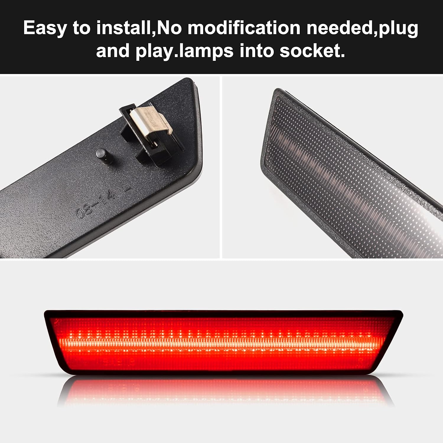 Rear Bumper Side Marker Light Lamps Kit for Dodge Challenger 2008-2014 & for Charger 2011-2014, Smoked Lens Red Full LED Replace OEM Back Sidemarker Lamps Lights, 2PCS