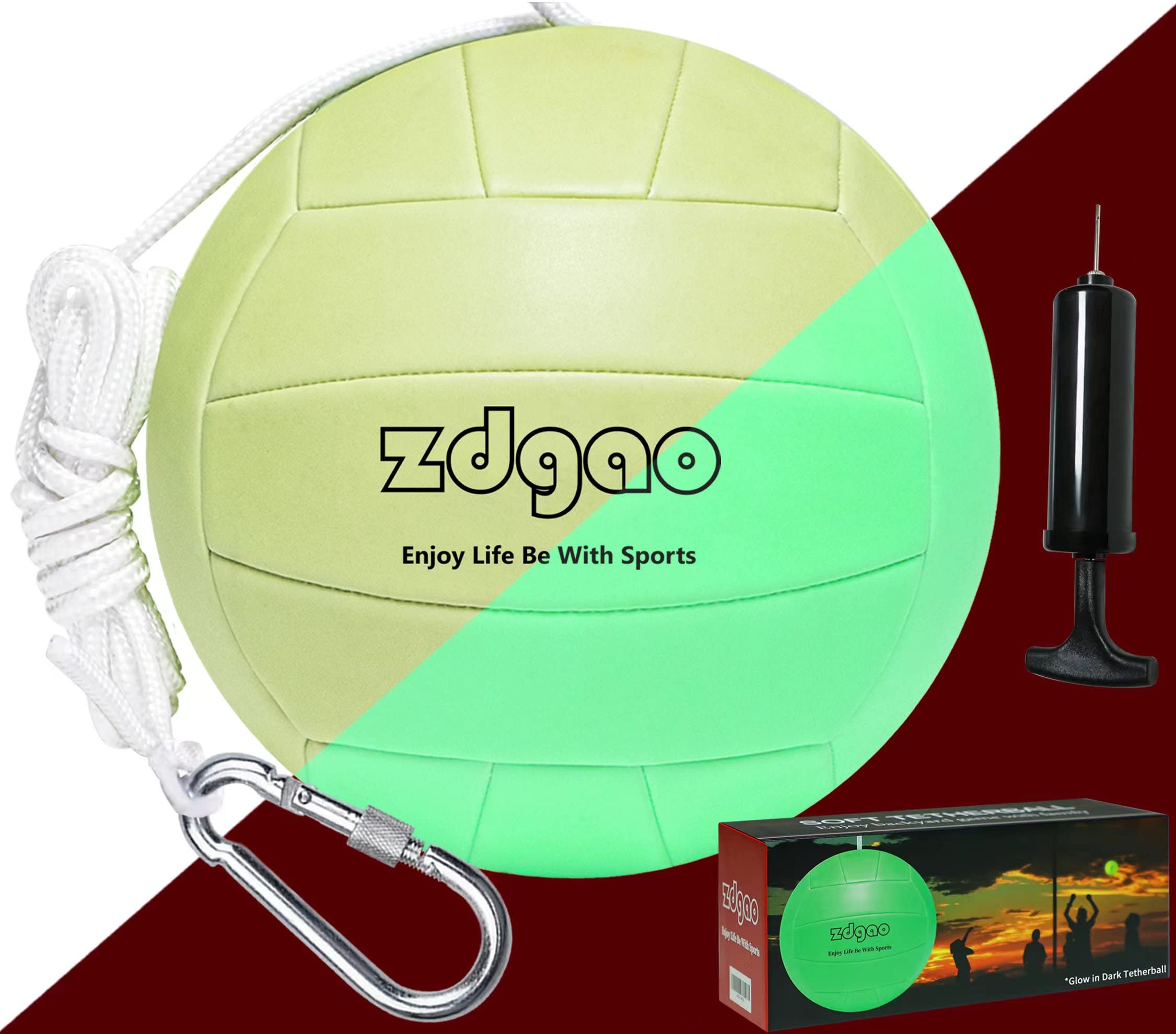 YDDS Glow in The Dark Replacement Tether Ball with Carabiner, Ball Pump with Needle for Kids and
