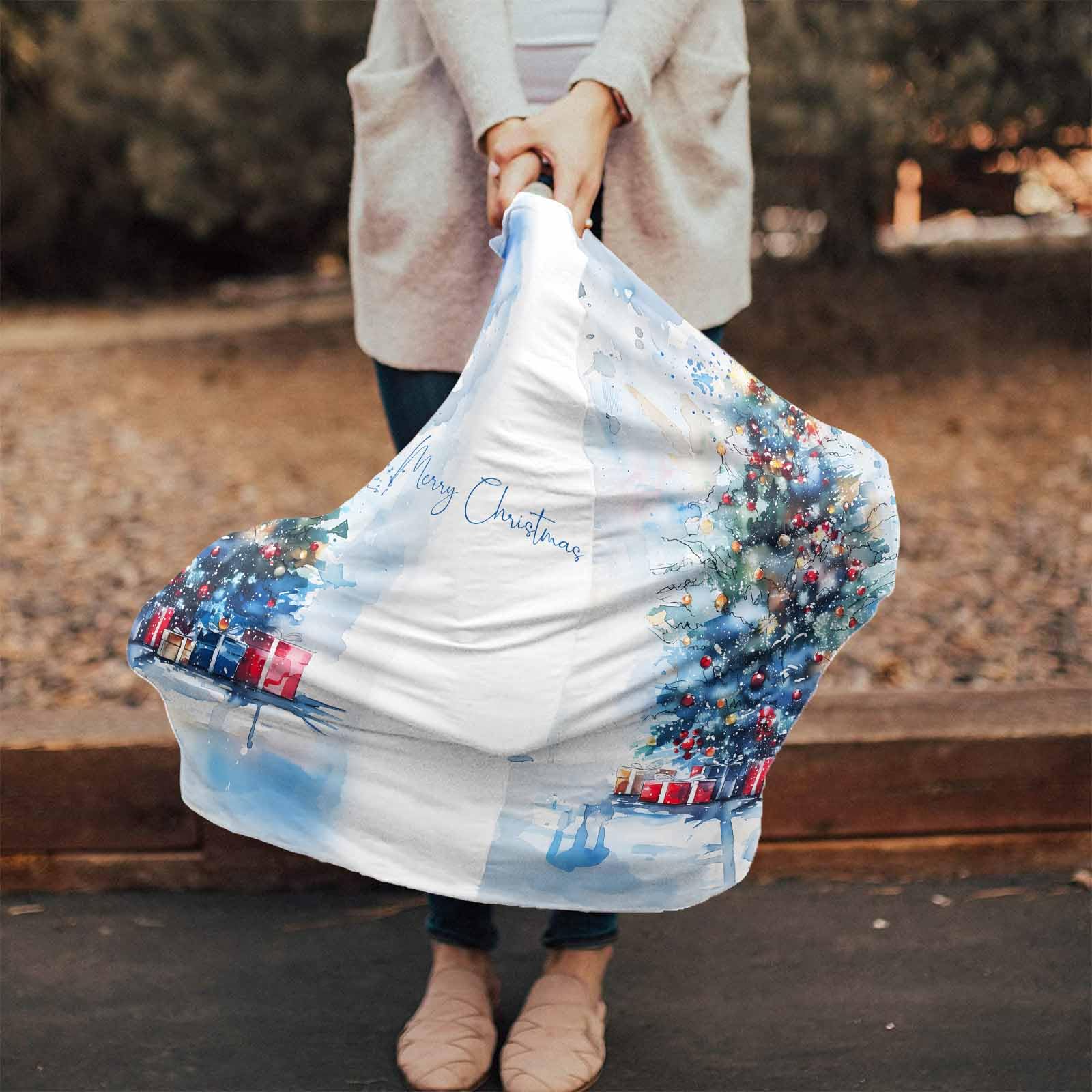 Nursing Cover for Breastfeeding Scarf, Blue Ink Gradient Gorgeous Christmas Tree Baby Car Covers Super Soft Multi Use for Canopy Shopping Cart Cover Blanket Stroller Cover