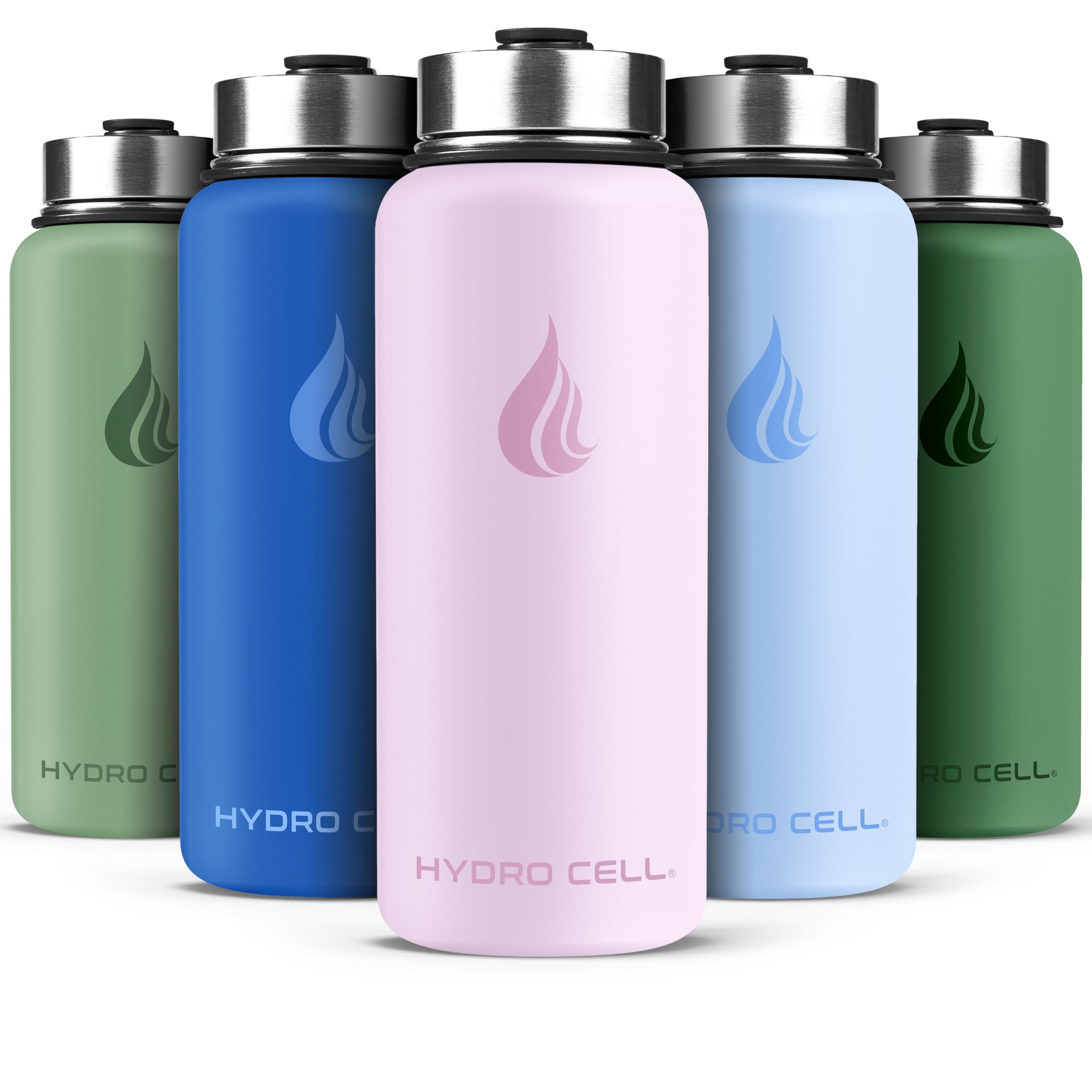 HYDRO CELL Stainless Steel Insulated Water Bottle with Straw - For Cold &amp; Hot Drinks - Metal Vacuum Flask with Screw Cap and Modern Leakproof Sport Thermos for Adults (Pink 32oz)