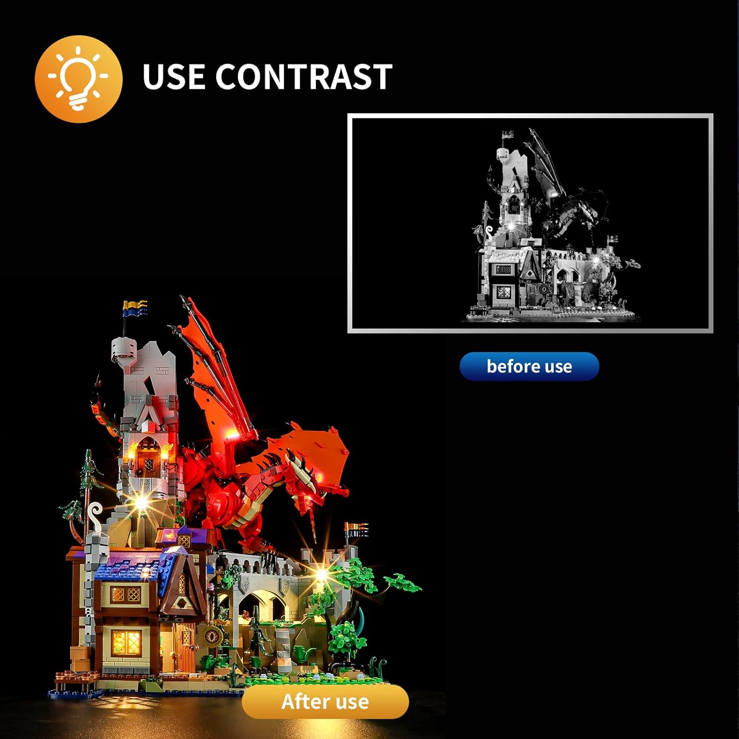 Vaodest LED Light Kit for Lego Dungeons & Dragons: Red Dragon's Tale 21348,Design and Configuration Compatible with Model 21348(LED Light Only, Not Building Block Kit)