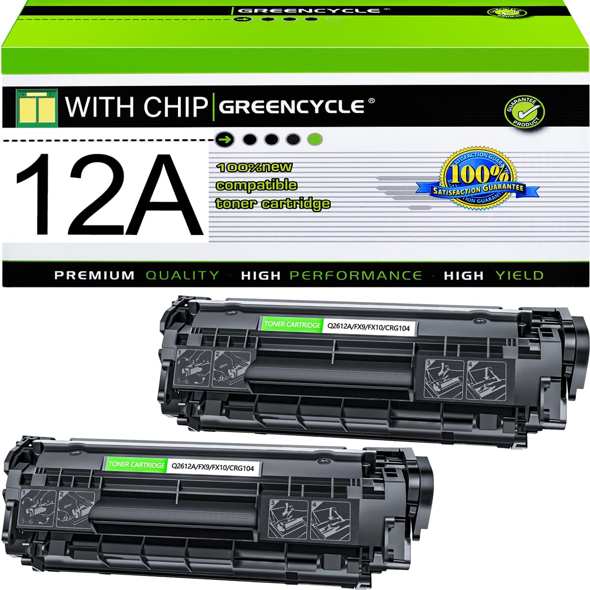 greencycle Q2612A Toner Cartridge Replacement Compatible for HP 12A Black Toner Cartridge LaserJet 1020 1010 1012 1018 1022 1022N 3015 3030 3052 3055