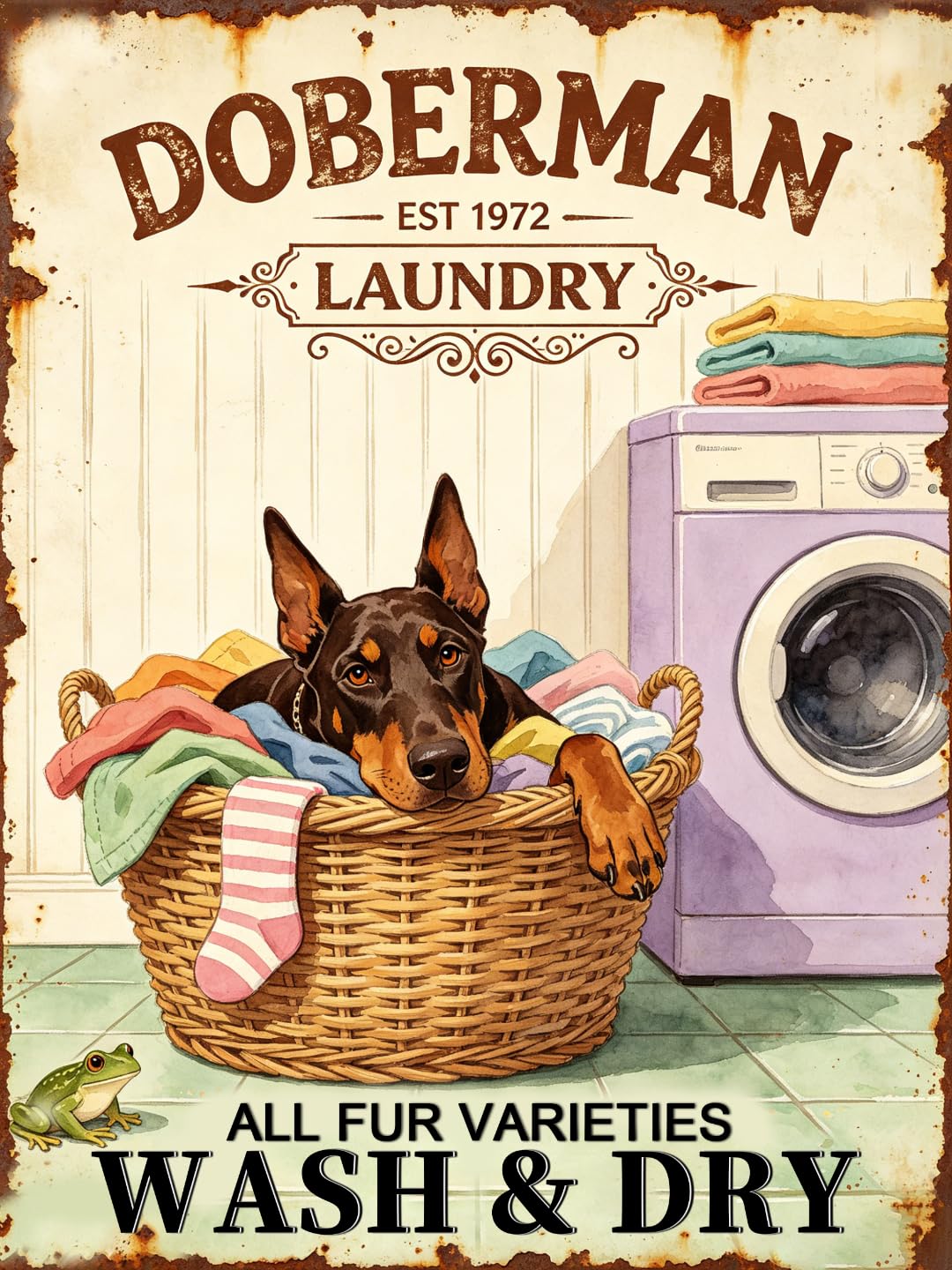 Vintage Doberman Laundry Tin Sign 40x60cm