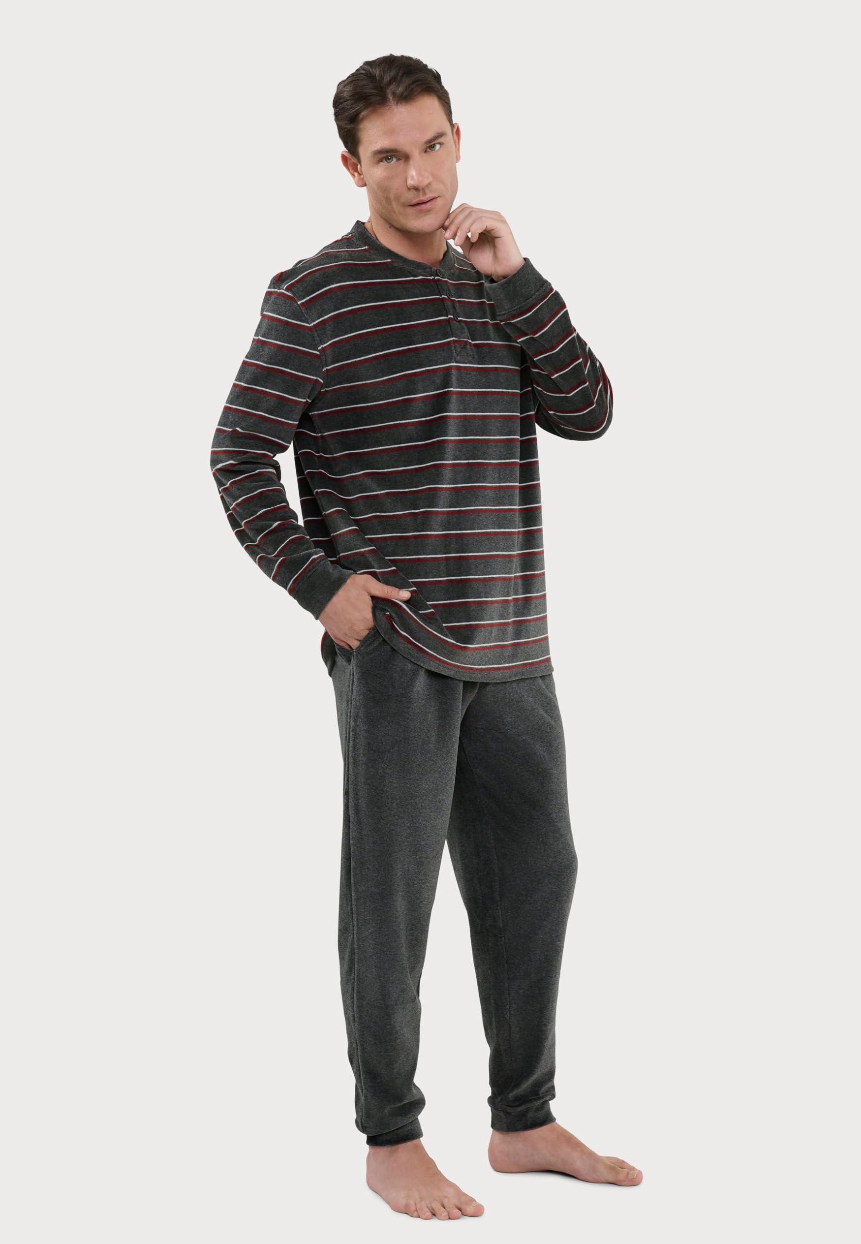 El Búho Nocturno Pijama Hombre Invierno Polar Conjunto Dos Piezas - Franela Algodón o Terciopelo - Manga Larga Abrigado Calentito Bolsillos Cómodo