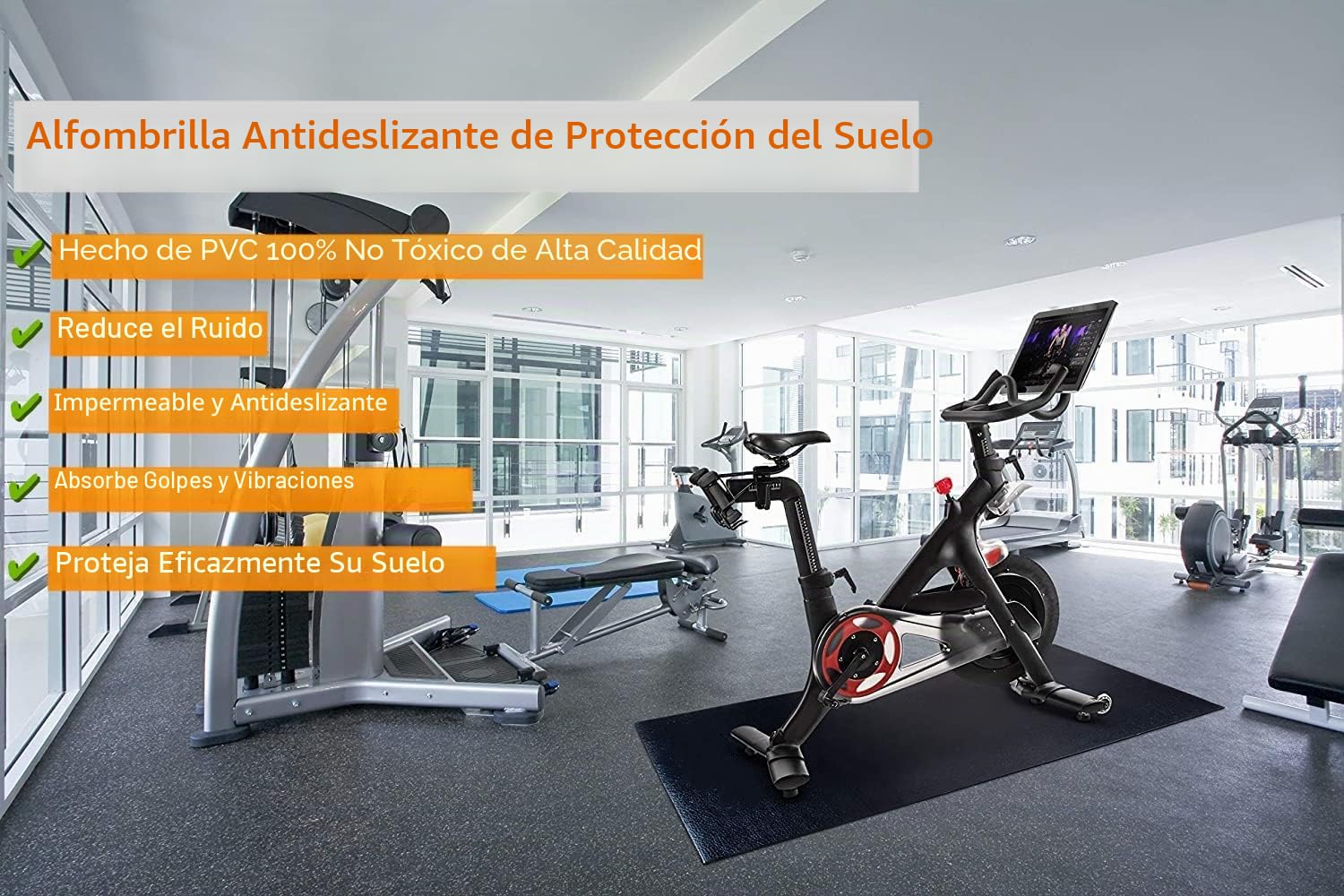 Esterilla de Ejercicio y Equipo de Fitness, Antideslizante, Alfombrilla Protectora de Piso para Cintas de Correr, Ciclismo, Rowers, Cross Trainers y Otros Equipos de Gimnasio, 180cm x 80 cm