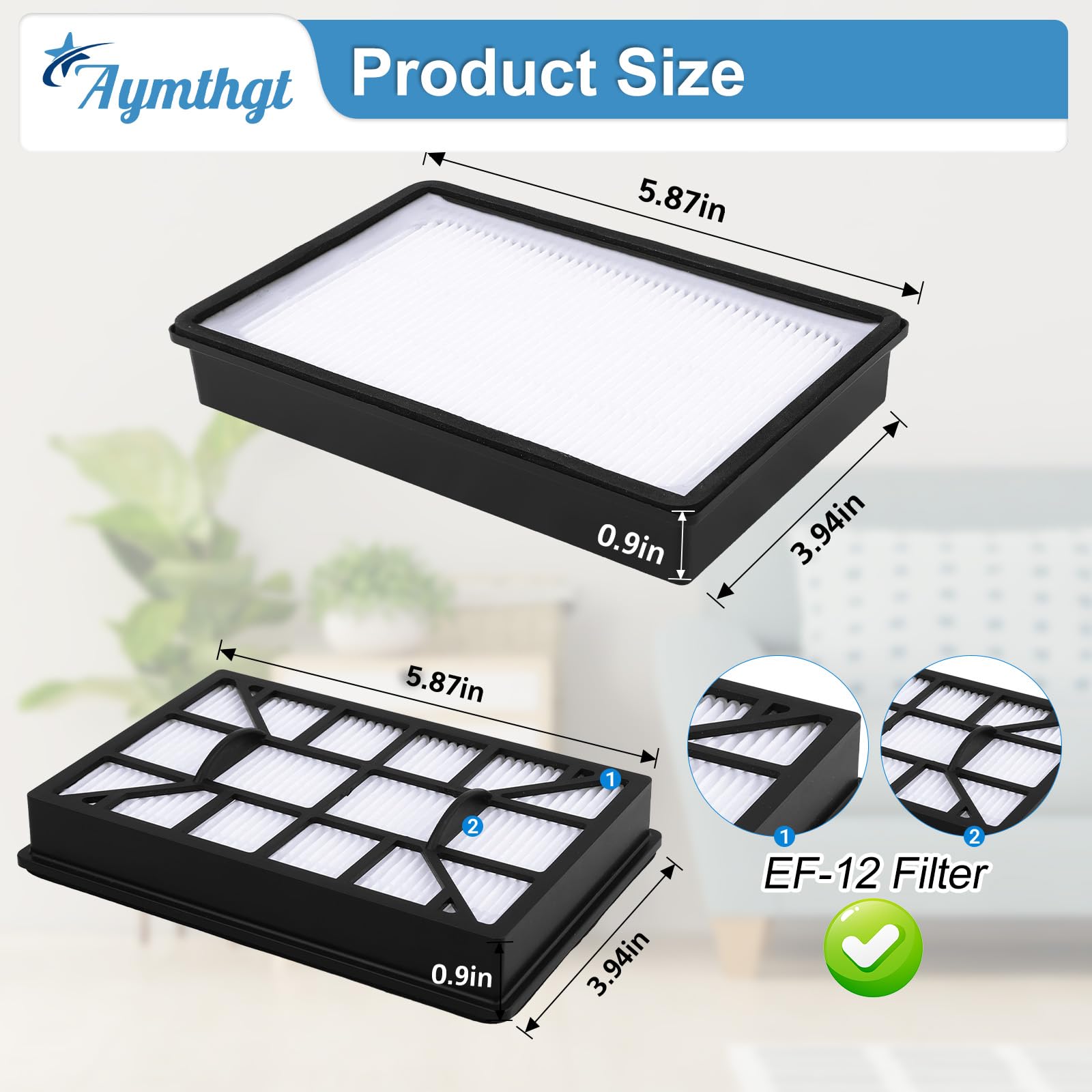 Aymthgt 2 Pack EF-12 52731 HEPA Filter Compatible With Kenmore 62731, 52731, 81615, 81614, BC4026 Canister Vacuum Cleaner, Compare To Part# 591021101