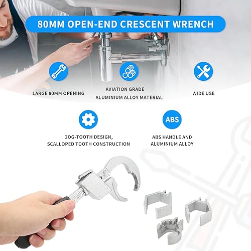 Miniatura 3 de Llave universal ajustable de doble extremo, llave de baño multifuncional, llave creciente de extremo abierto de 3.150 in, resorte ajustable para