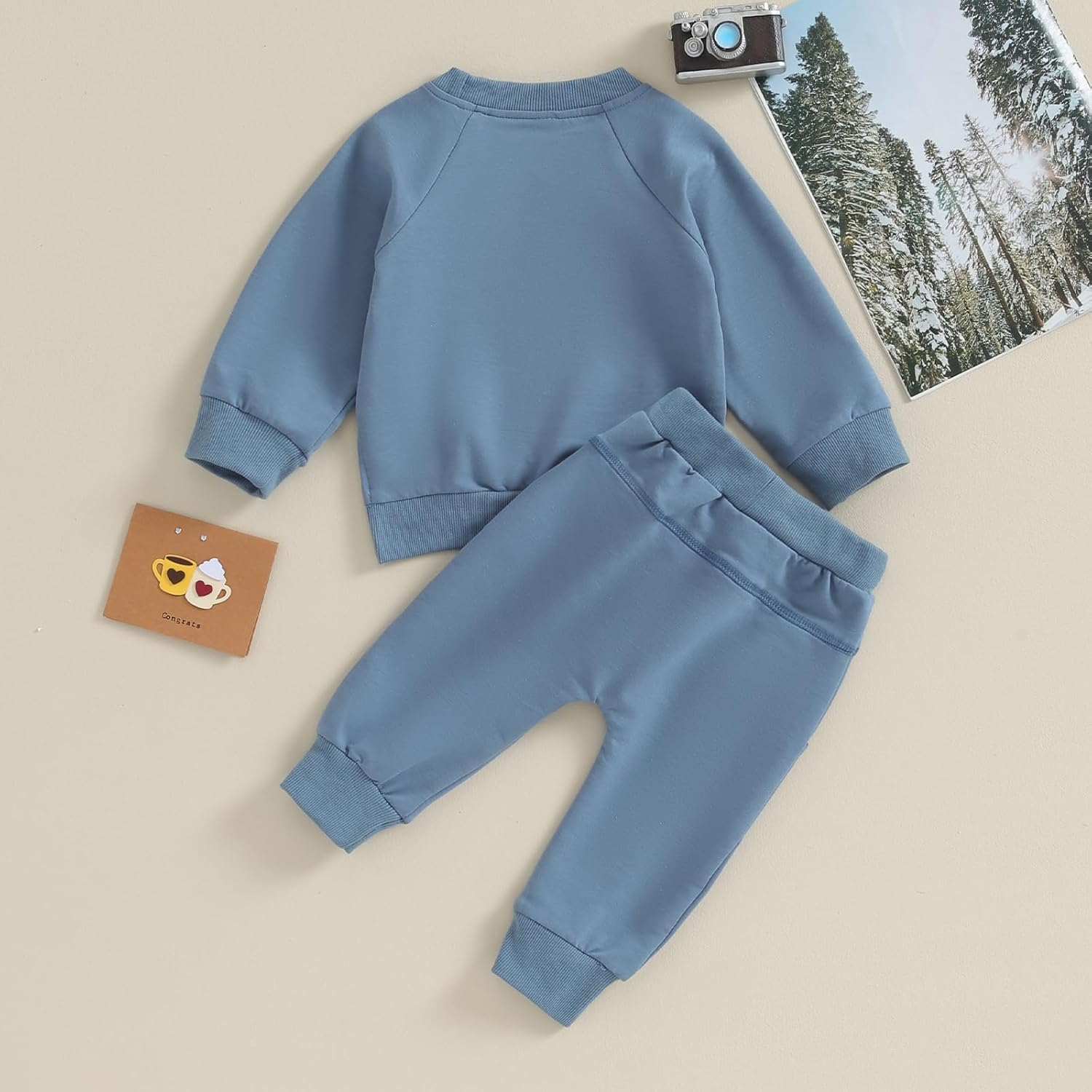 Toddler Baby Boy Girl Fall Winter Outfit Basic Solid Color Crewneck Long Sleeve Sweatshirt Top Jogger Pants Set - Image 3