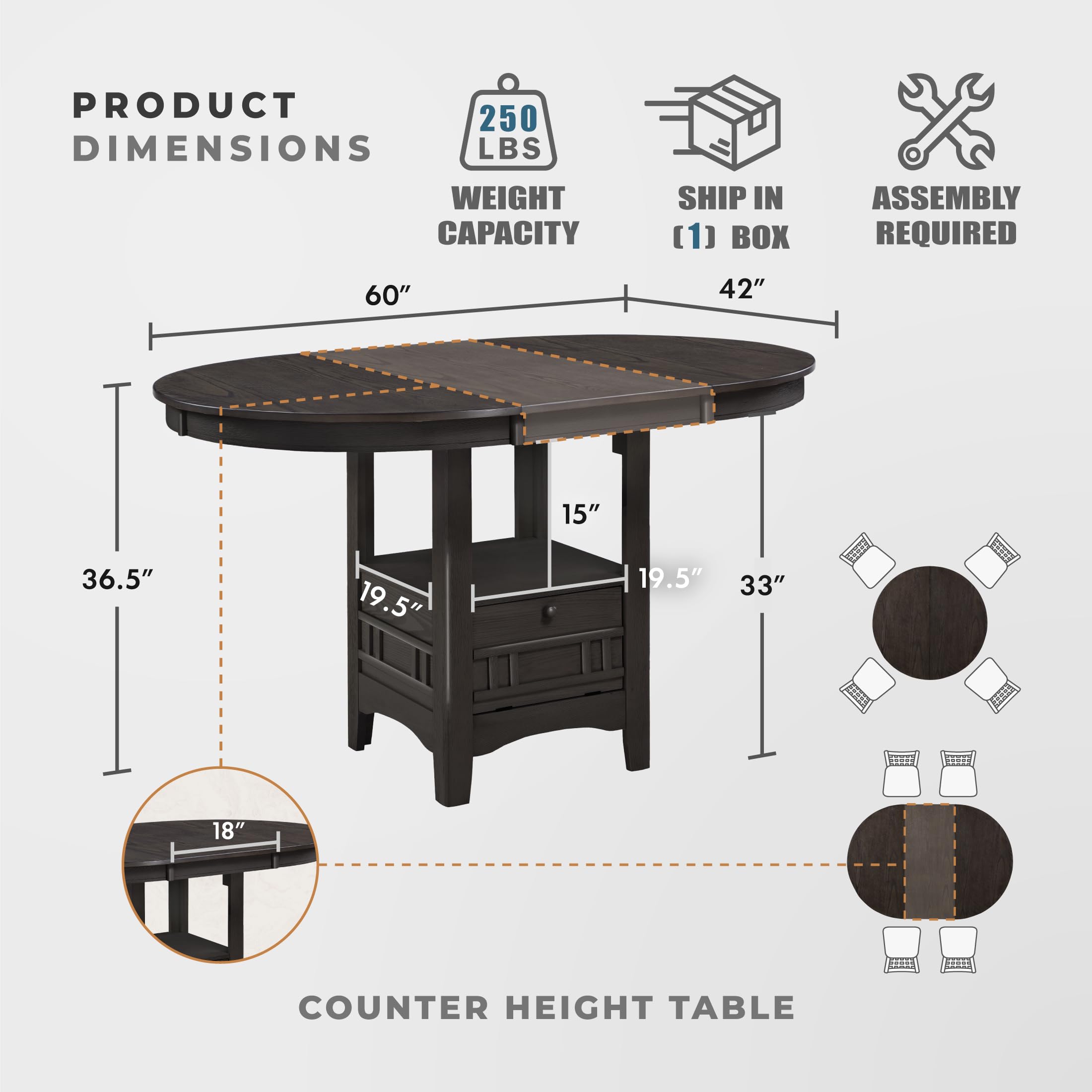 conte 別注〈upper heights for conte〉24inch Coaster Furniture - Gabriel Counter Height Dining Set B