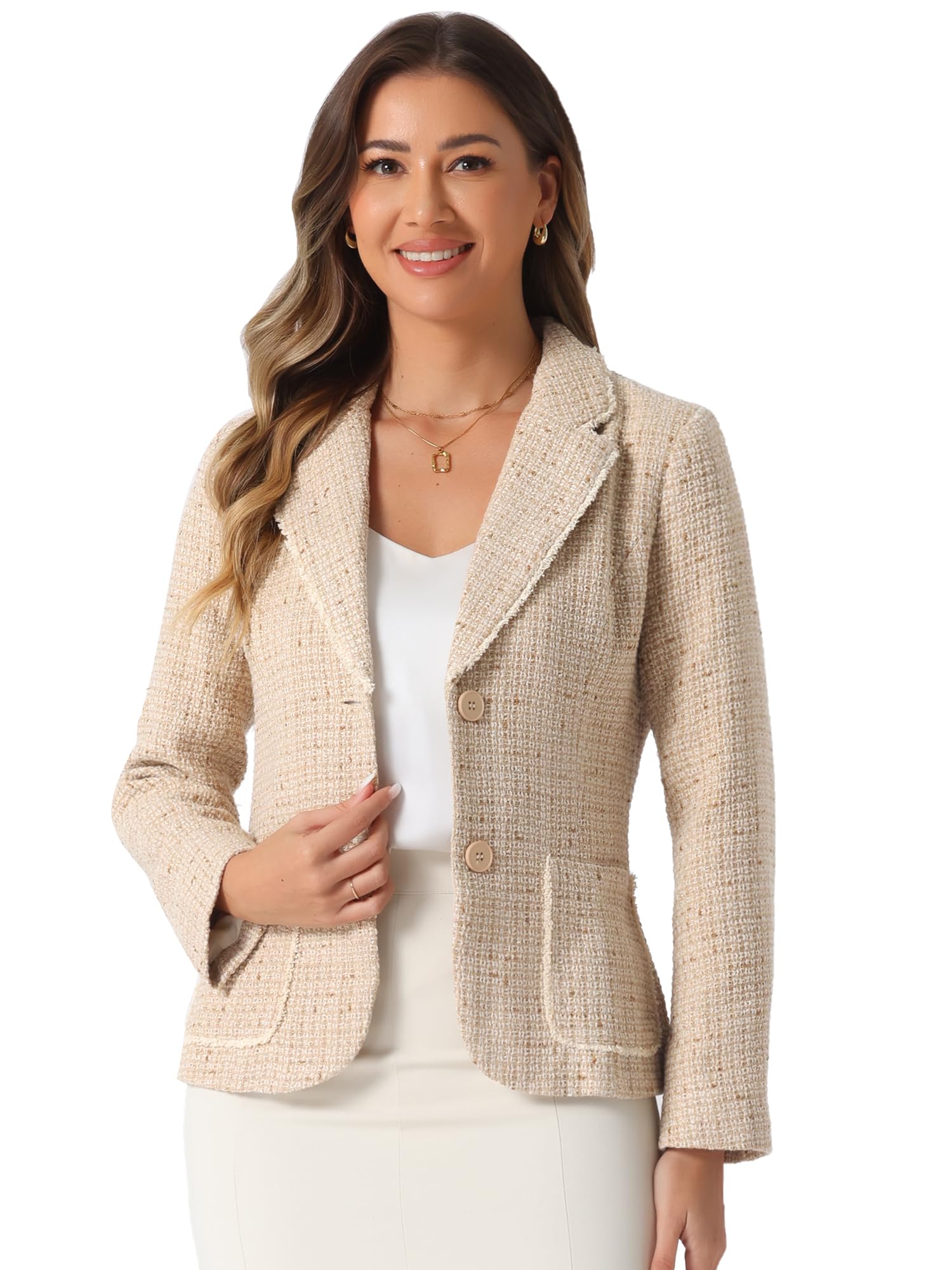 Allegra K Donna Giacca in Tweed Scozzese per Giacche Eleganti con Bottoni sul Bavero E Maniche Lunghe | Elegante stile vintage, a maniche lunghe, autunno inverno, con bottoni, tasche frontali
