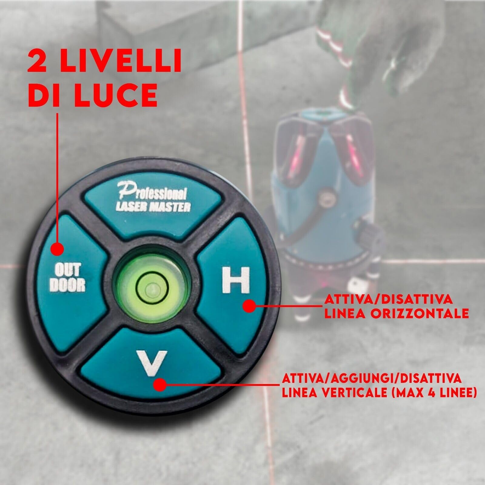 MAKA Livella Laser Autolivellante 360 4 Linee Professionale Luce Rossa Rotazione 10 Ore Autonomia Raggio 10 Metri Giroscopio Interno Linea Verticale ed Orizzontale Stabile (5 Laser)