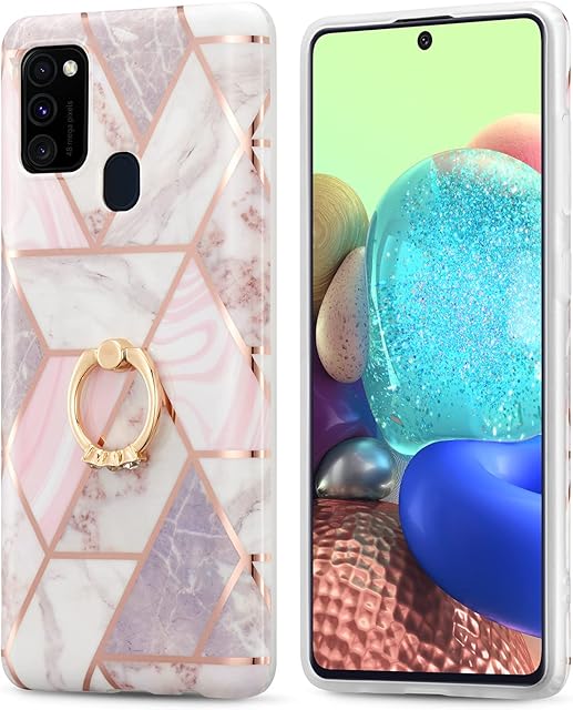 DEFBSC for Samsung Galaxy A21S Marble Case with Ring Kickstand, Marble Design 360 Degree Rotating Ring Grip Case, Soft TPU Shockproof Impact Protection Cover for Samsung Galaxy A21S