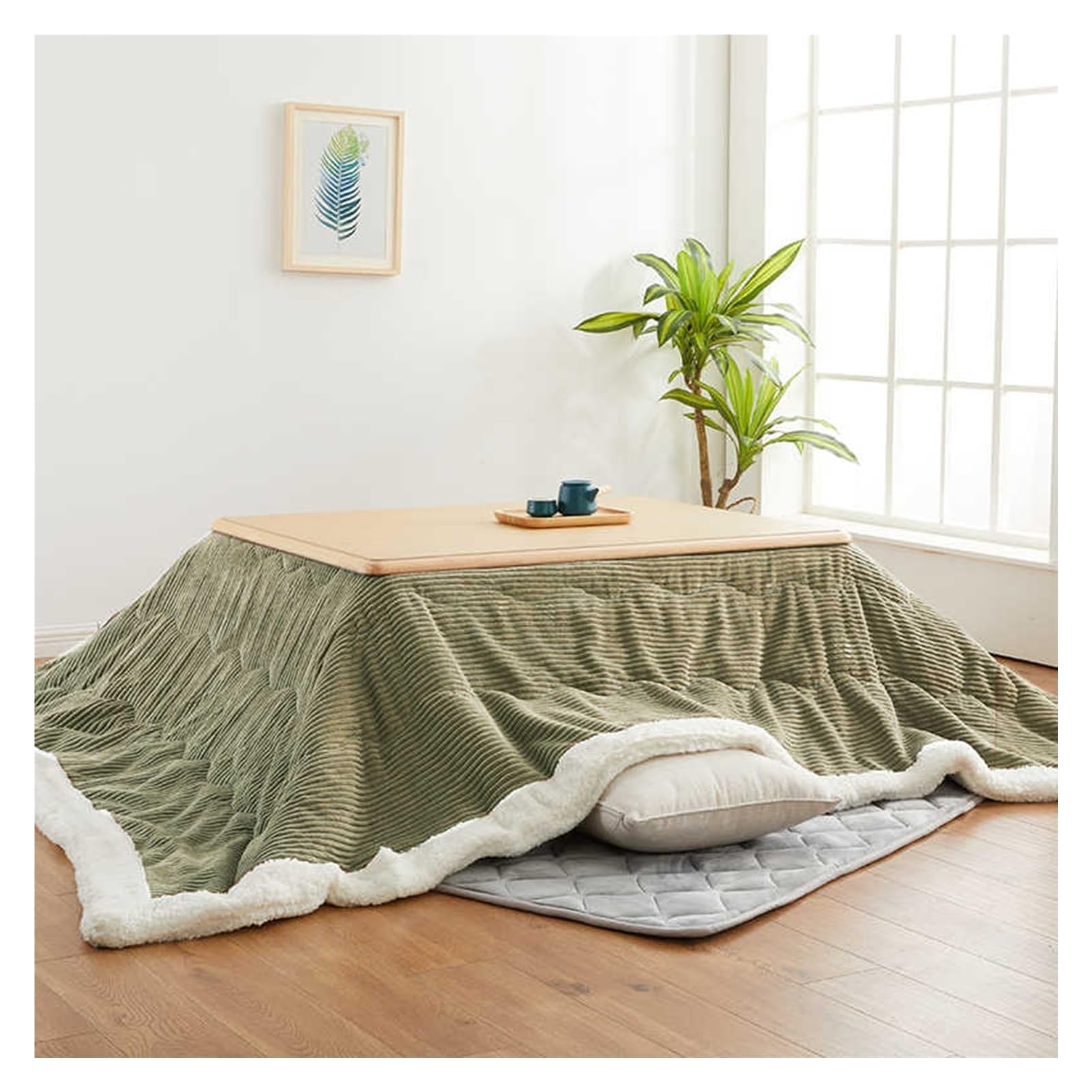 Kotatsu 4-teiliges Set, Winter-Kotatsu-Tisch für Zuhause, Wohnzimmer-Couchtisch, Massivholz, Warmes Geschenk für die Familie(Wood Color,120 * 80 * 45cm)