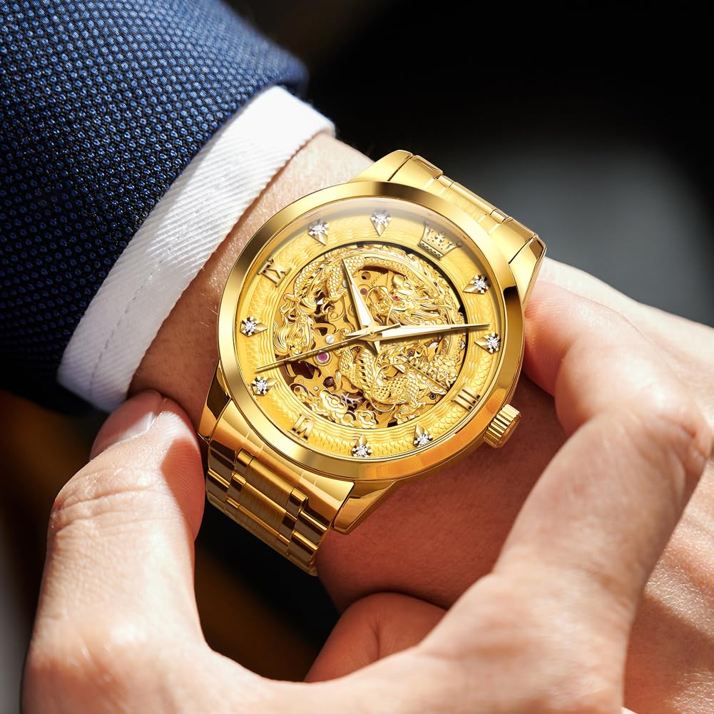 OLEVS Orologio da polso da uomo, automatico, meccanico, tourbillon, con quadrante in diamanti, in acciaio inox, impermeabile, di lusso