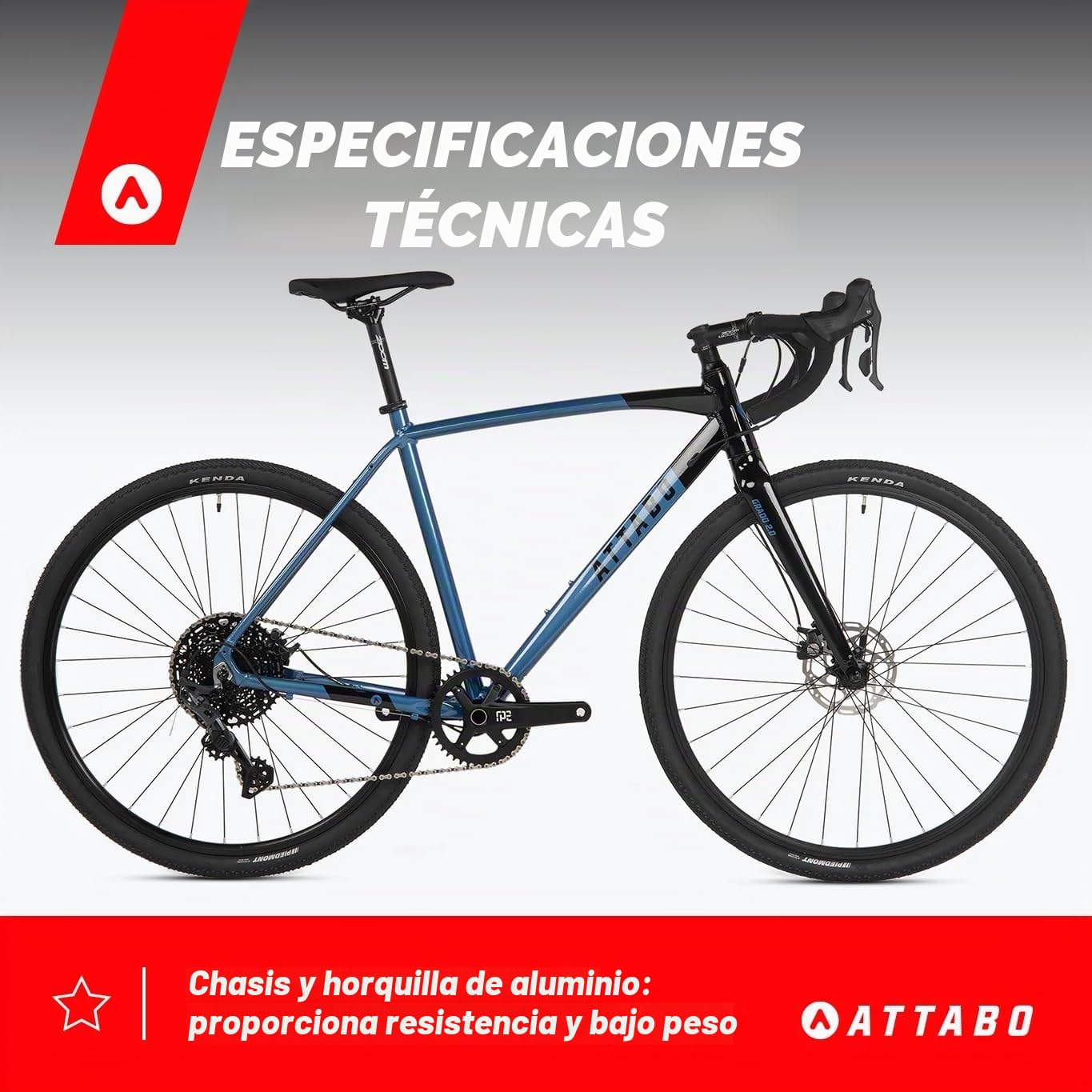 ATTABO Bicicleta Gravel Grado 2.0 con Cuadro de Aluminio 54 cm Manillar Ergonómico Frenos de Disco Mecánicos TEKTRO Azul Bici con Ruedas de 28" con Accesorios Sillín Ajustable 10 Velocidades