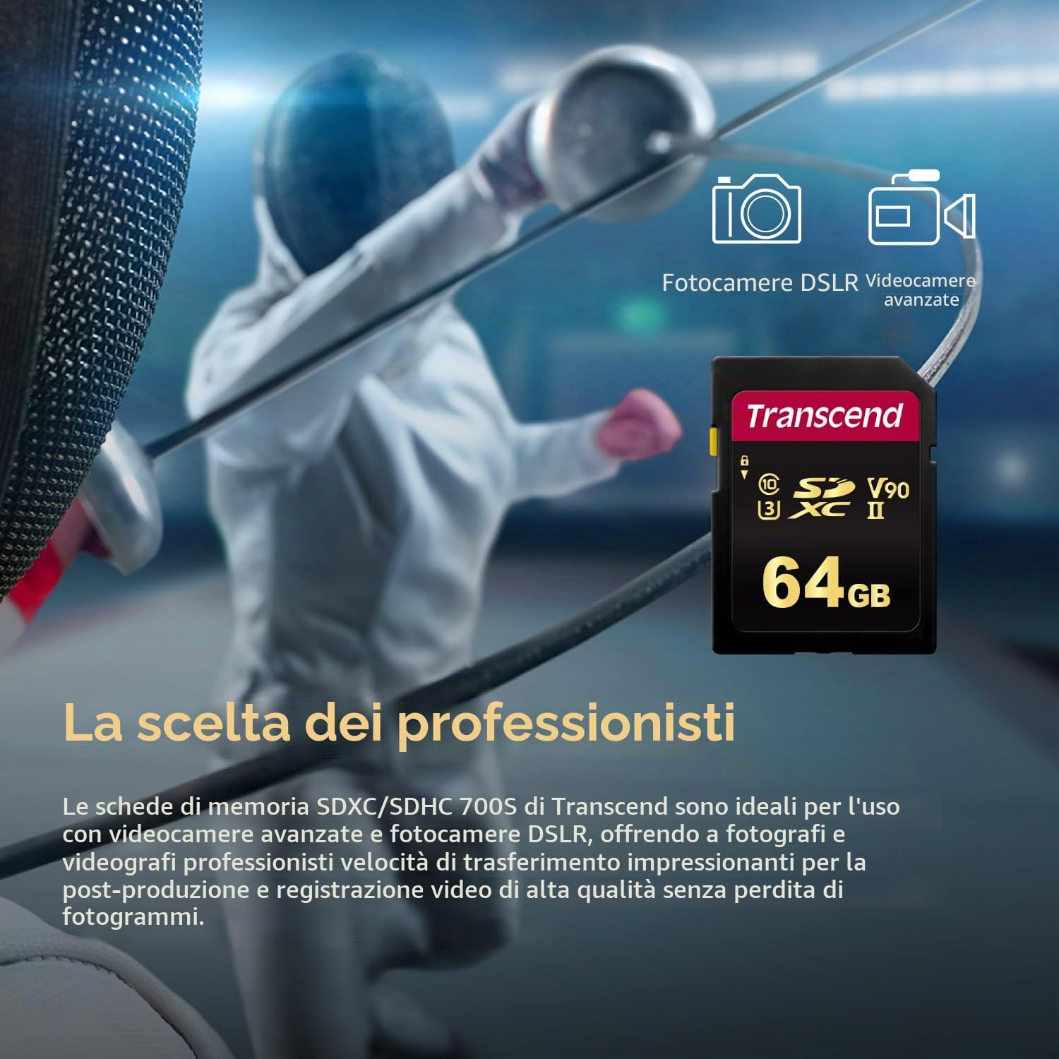 Transcend Scheda di memoria SDXC 700S da 64 GB UHS-II, C10, U3, V90, 8K, Ultra HD, fino a 285/180 MB/s, progettata per fotocamere DSLR e videocamere avanzate - TS64GSDC700S