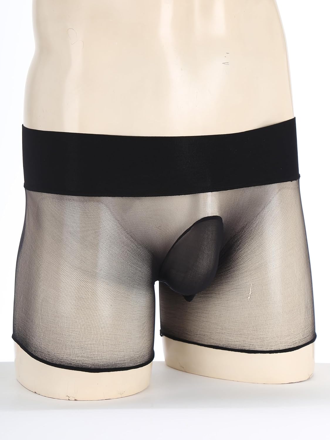 FEESHOW Men Silky Shiny See-Through Boxer Briefs Underwear Close/Open Penis Sheath Booty Shorts