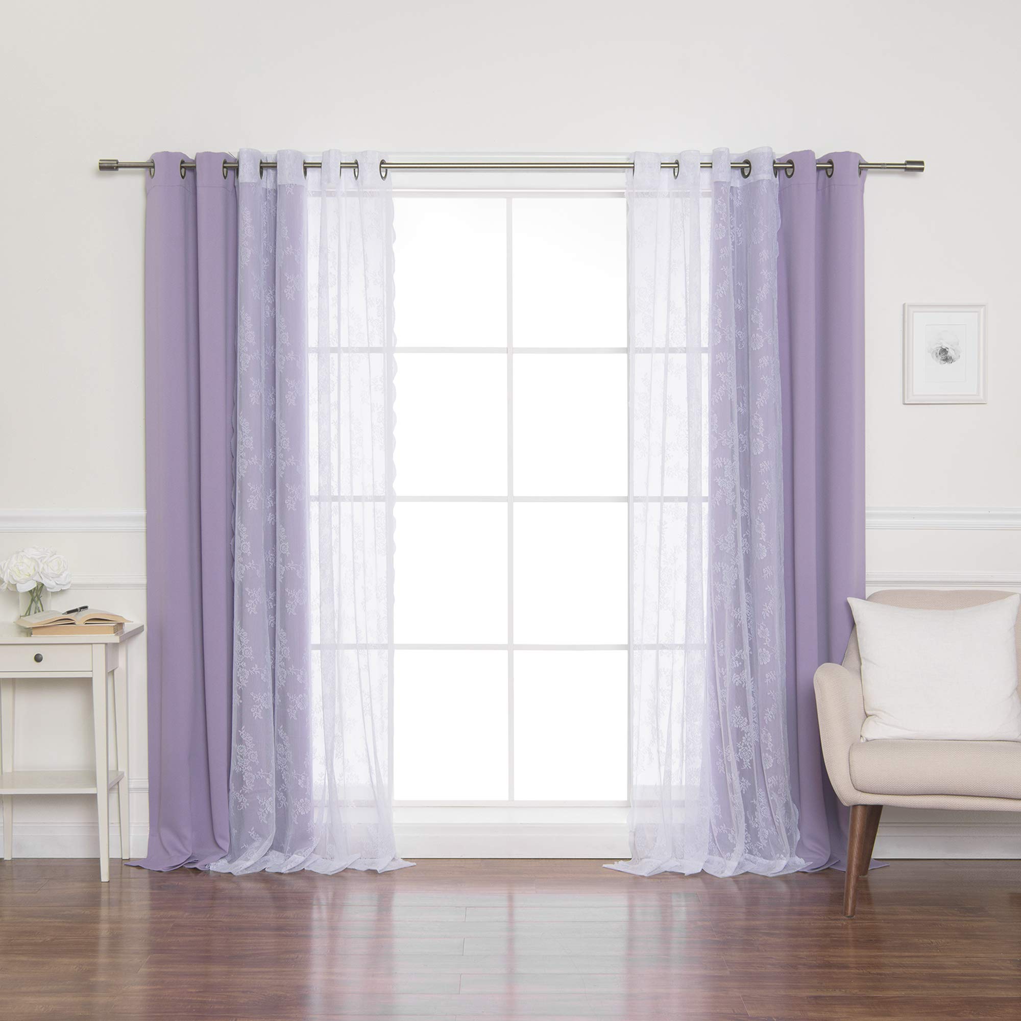 Best Home Fashion uMIXm Rose Sheers & Blackout Mix & Match Curtains - Lavender - 52