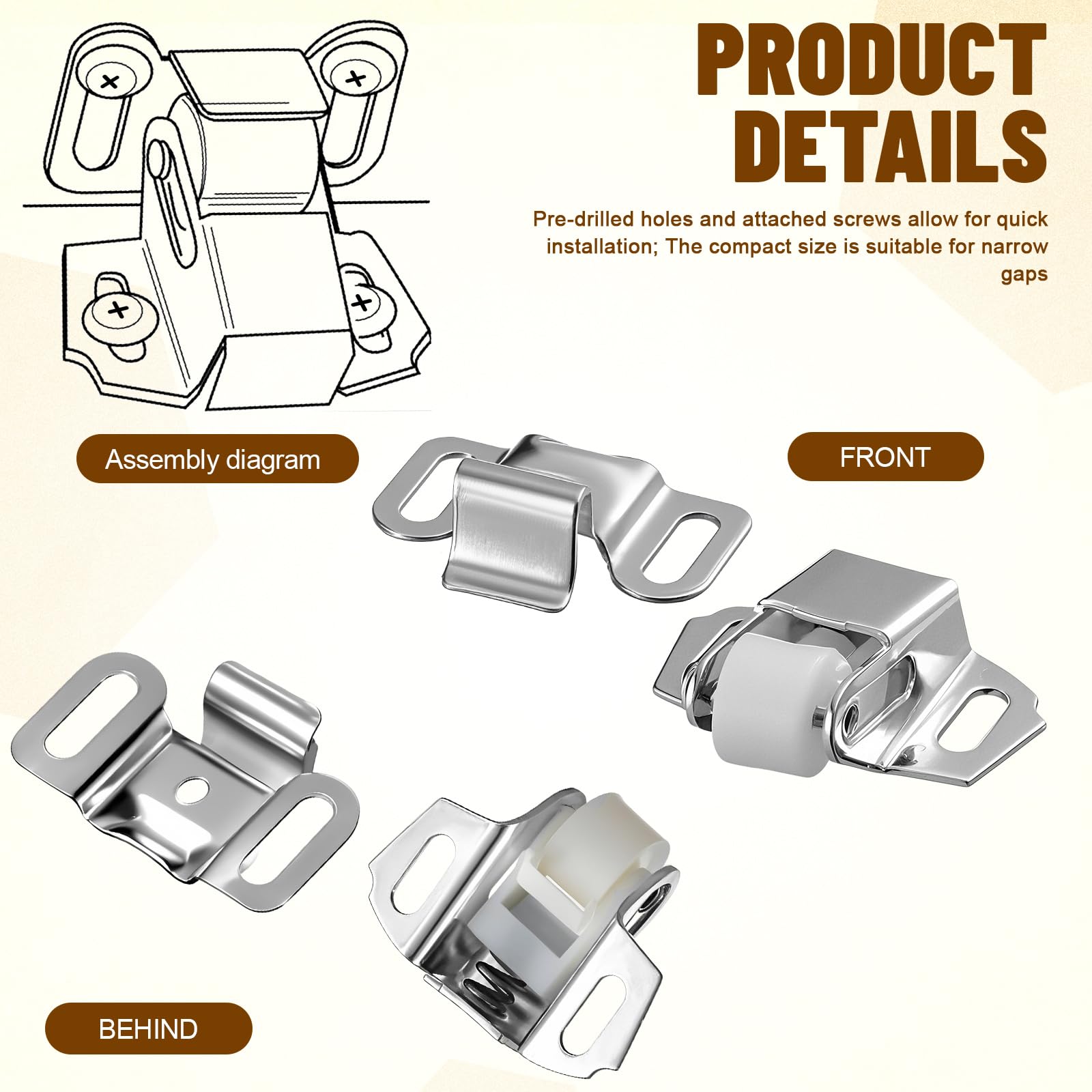 Shimeyao Pestillo de repuesto para buzón de correo con tornillos, tornillería, rueda de rodillo, pestillo de puerta para puertas de gabinete, caravana, cocina