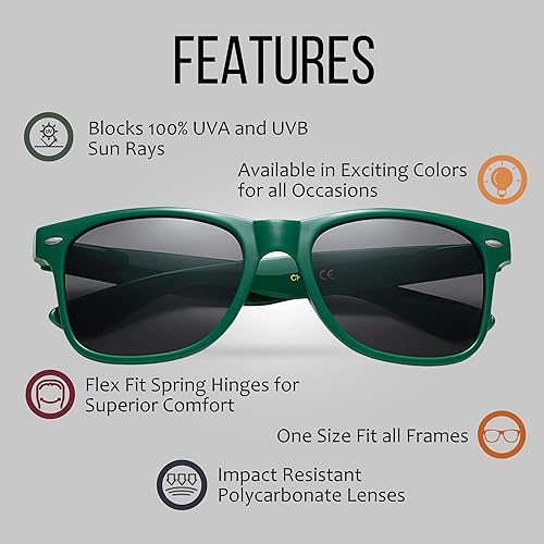 Miniatura 3 de Gafas de sol 100% UV retro unisex a granel a granel de los 80 para adultos - paquete de 10 - con bisagras flexibles