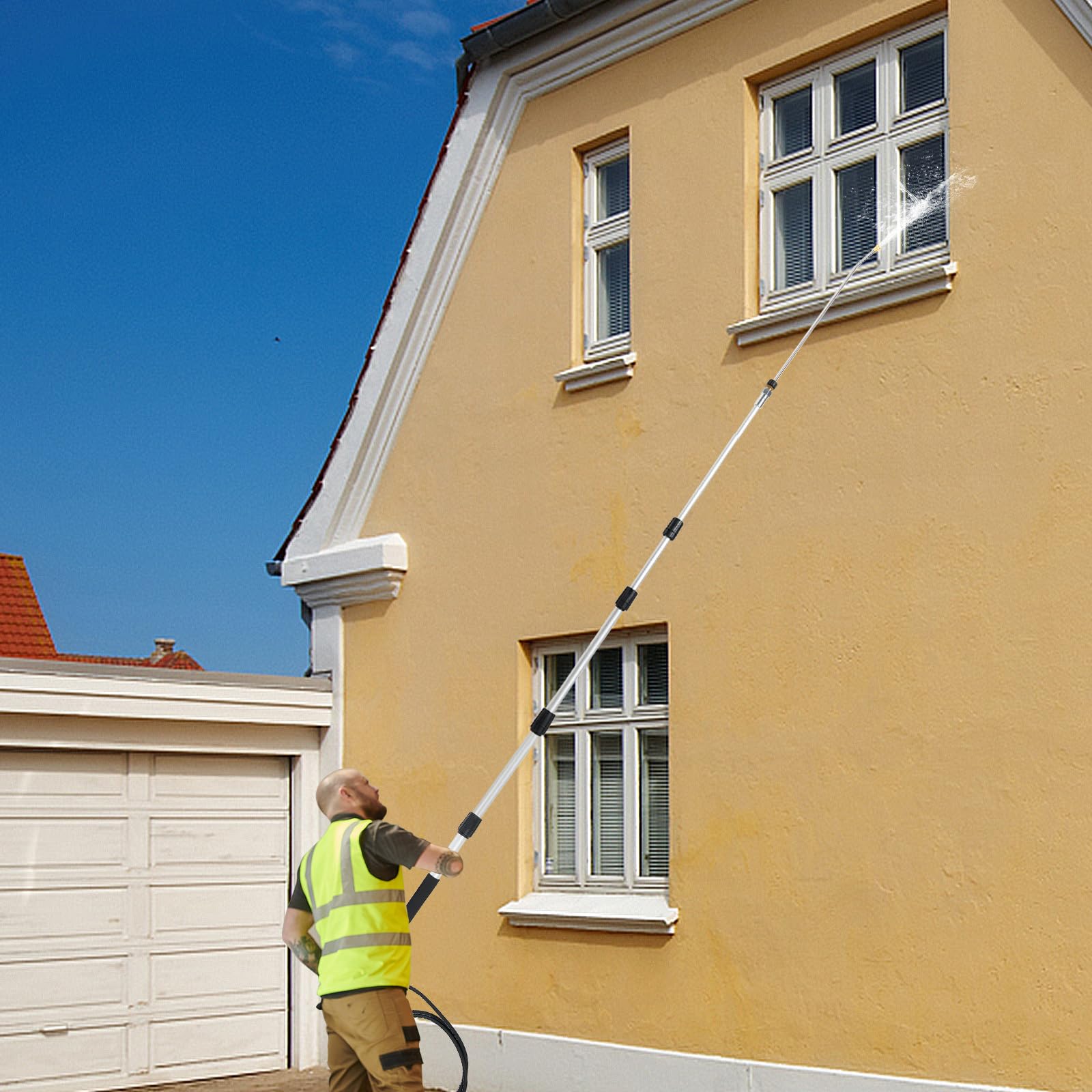 RELAX4LIFE Hochdruckreiniger Verlängerungsstab Set, Aluminium, Teleskopstrahlrohr bis 5,5 m, Teleskopsprühlanze mit 5 Sprühdüsen & 2 Schlauchadaptern & Stützgurt, Teleskoplanze für Dach & Fenster