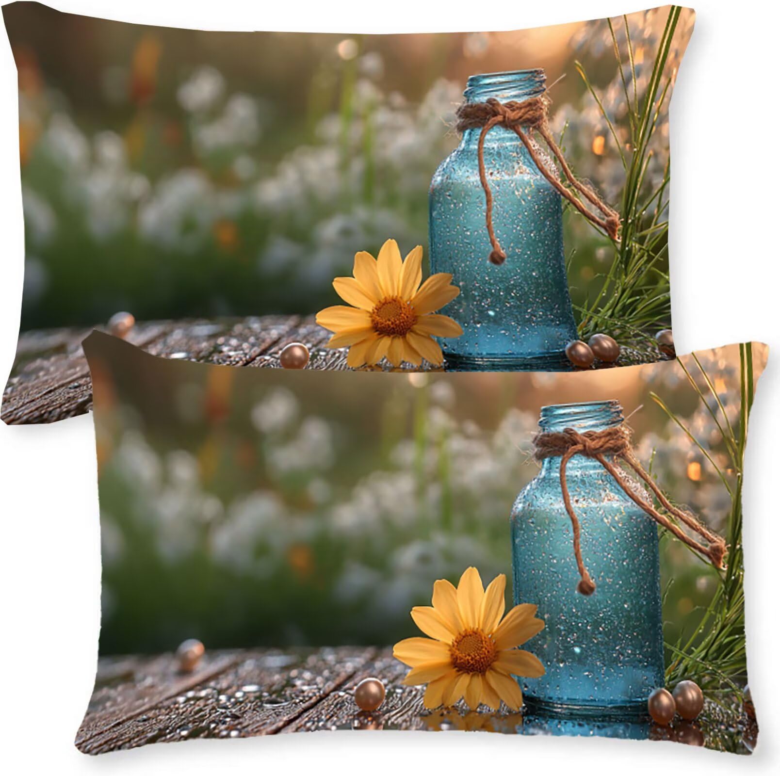 Set di 2 Federe per Cuscini in Velluto 50 x 70 cm Blu Senza Inserto，Cerniera Invisibile Bottiglia Di Vetro Retangolo Cuscini per Divano Federe Cuscino letto，per Uso Interno Decorativa j0l-1076