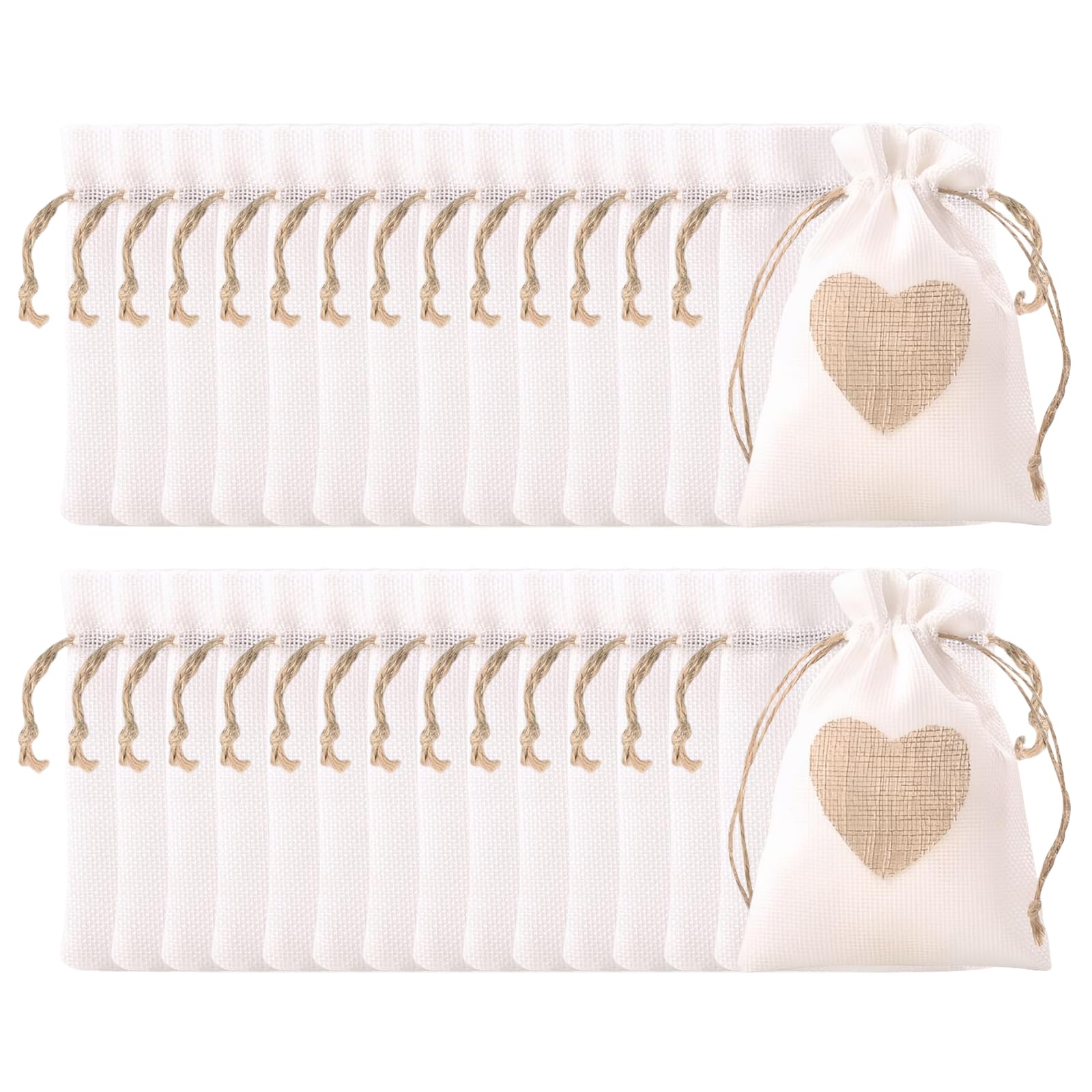 Cisixin 30PCS Drawstring Bag, Heart Burlap Bag, Reusable Hessian Bag, Mini Gift Bags for Christmas Jewelry Wedding Party DIY Craft