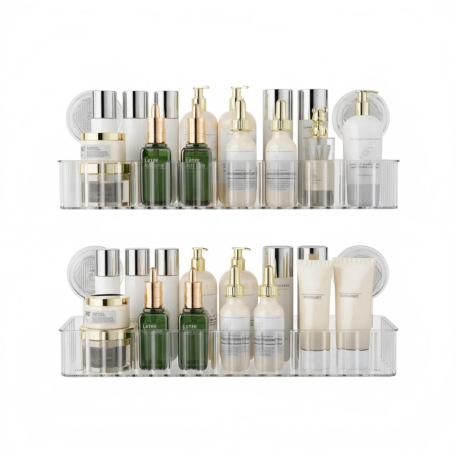 AWLGAK 2 Pack Shower Suction Cup Caddy - No Drilling Removable Transparent Clear Shower Shelf Large Capacity Bathroom