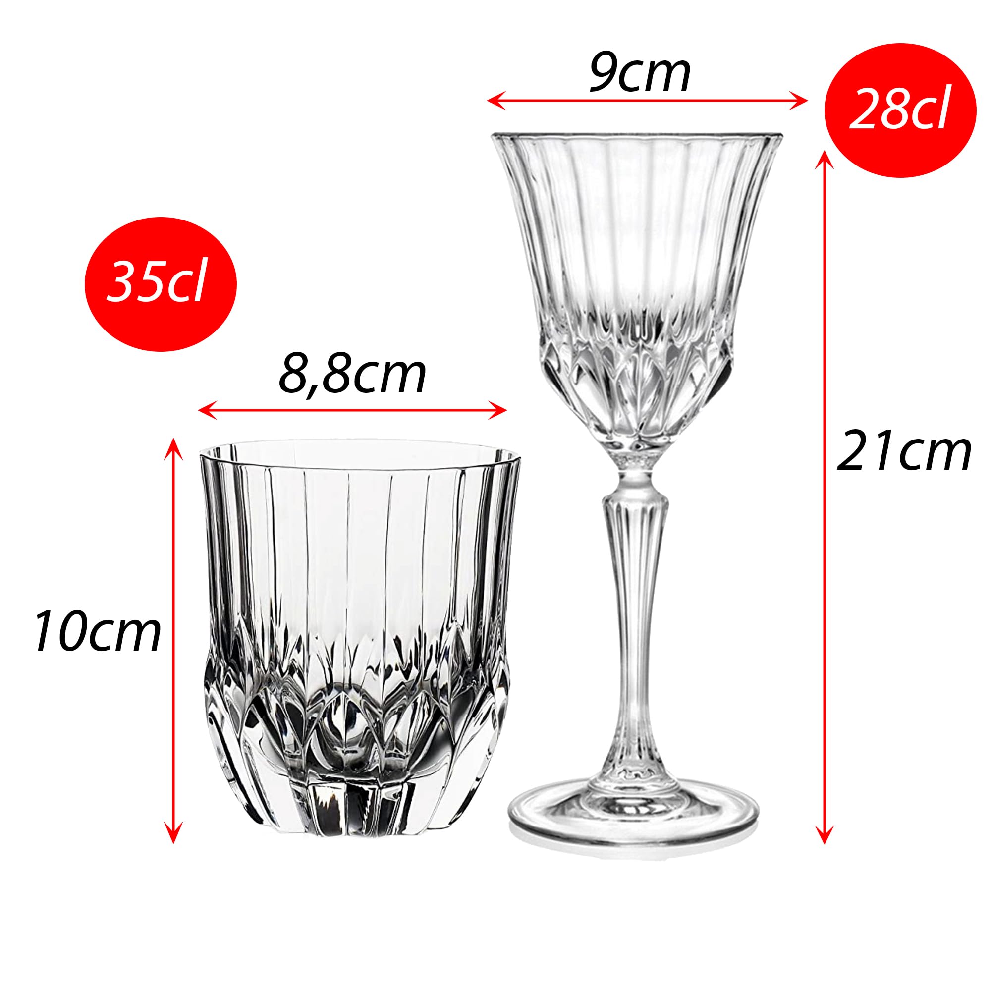 Sicignano | Juego de 6 copas de 28 cl, con 6 vasos de 35 cl, Adagio para vino, agua, whisky, licores, cócteles, cristal ecológico, transparentes, resistentes – regalo cubo champán negro 2 botellas