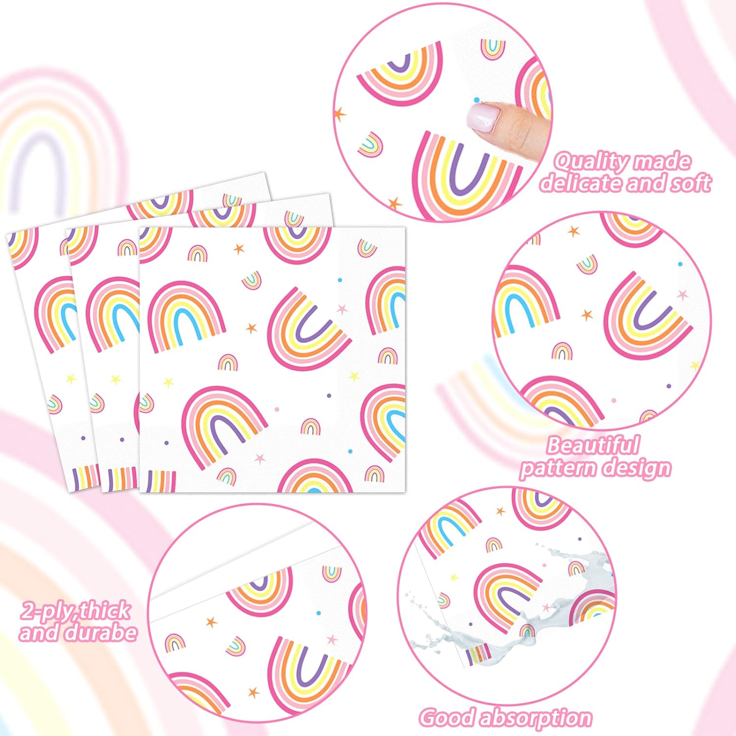96 PCS Rainbow Party Plates Napkins Rainbow Themed Party Tableware Rainbow Dessert Disposable Paper Plates Napkins Birthday Baby Shower Party Decorations Supplies Favors for 24 Guests - Image 4