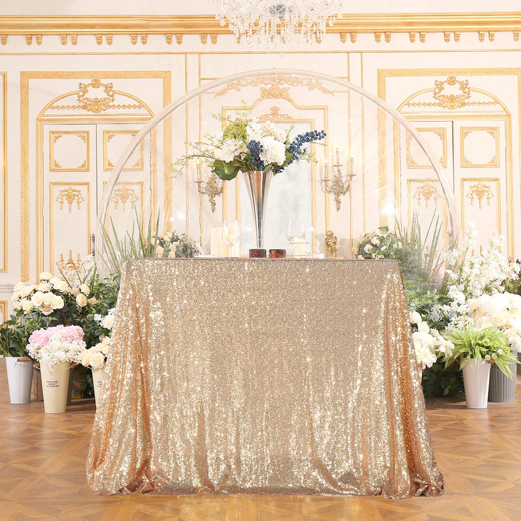 60" x 120" Light Gold Sequin Tablecloth Rectangle for Wedding Birthday Party Festival Ceremony Cake Dessert Table