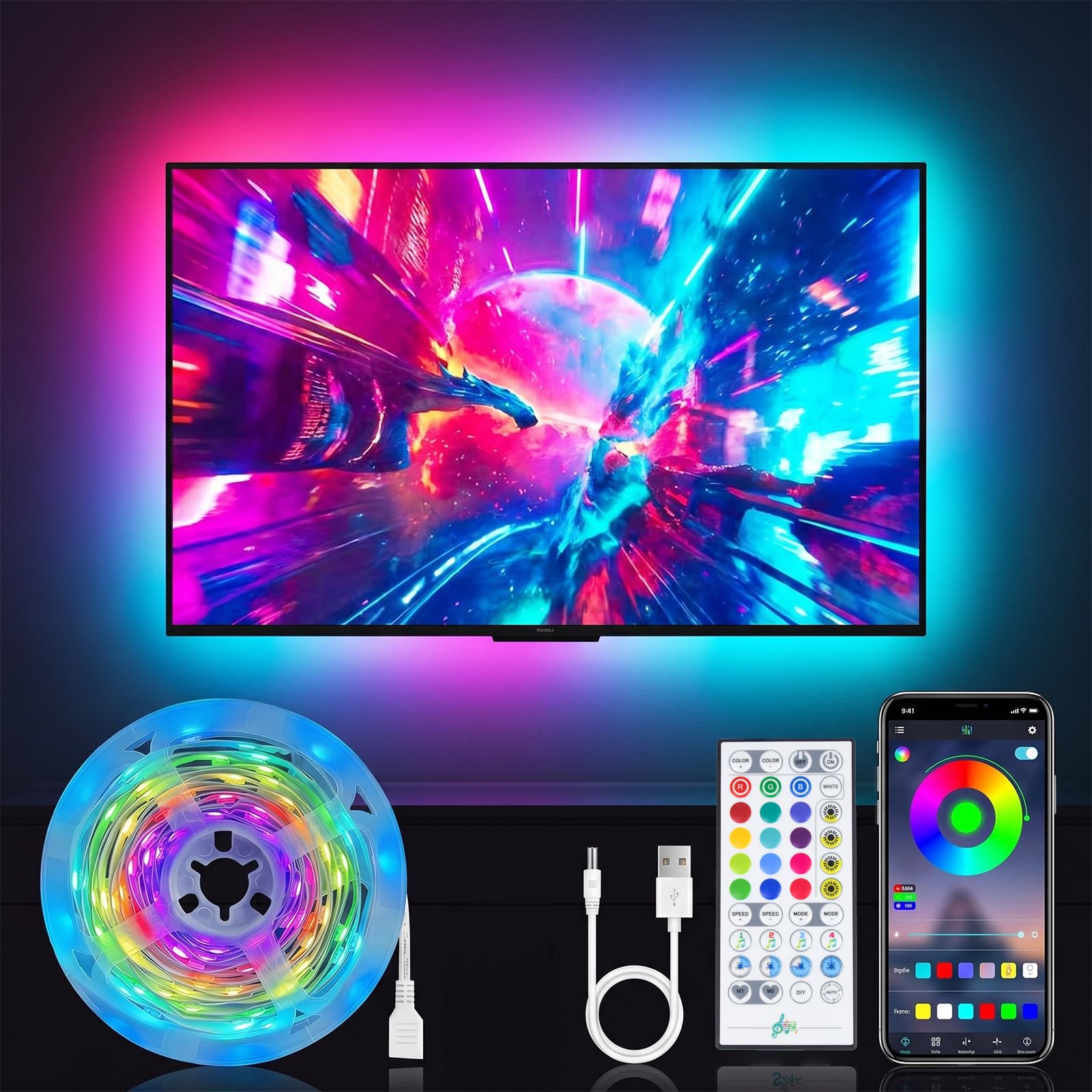 Melofo LED Lights for TV, 5M RGB TV Backlight for 45-75 Inch TV, Music Sync LED Screen Light with Bluetooth APP & Remote Control TV Backlight Behind USB Powered for Bedroom Game Room Home Decor