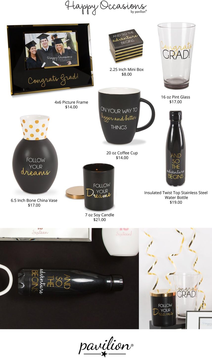 Pavilion - Follow Your Dreams - Black & Gold Polka Dot 6.5 Inch Matte Flower Vase