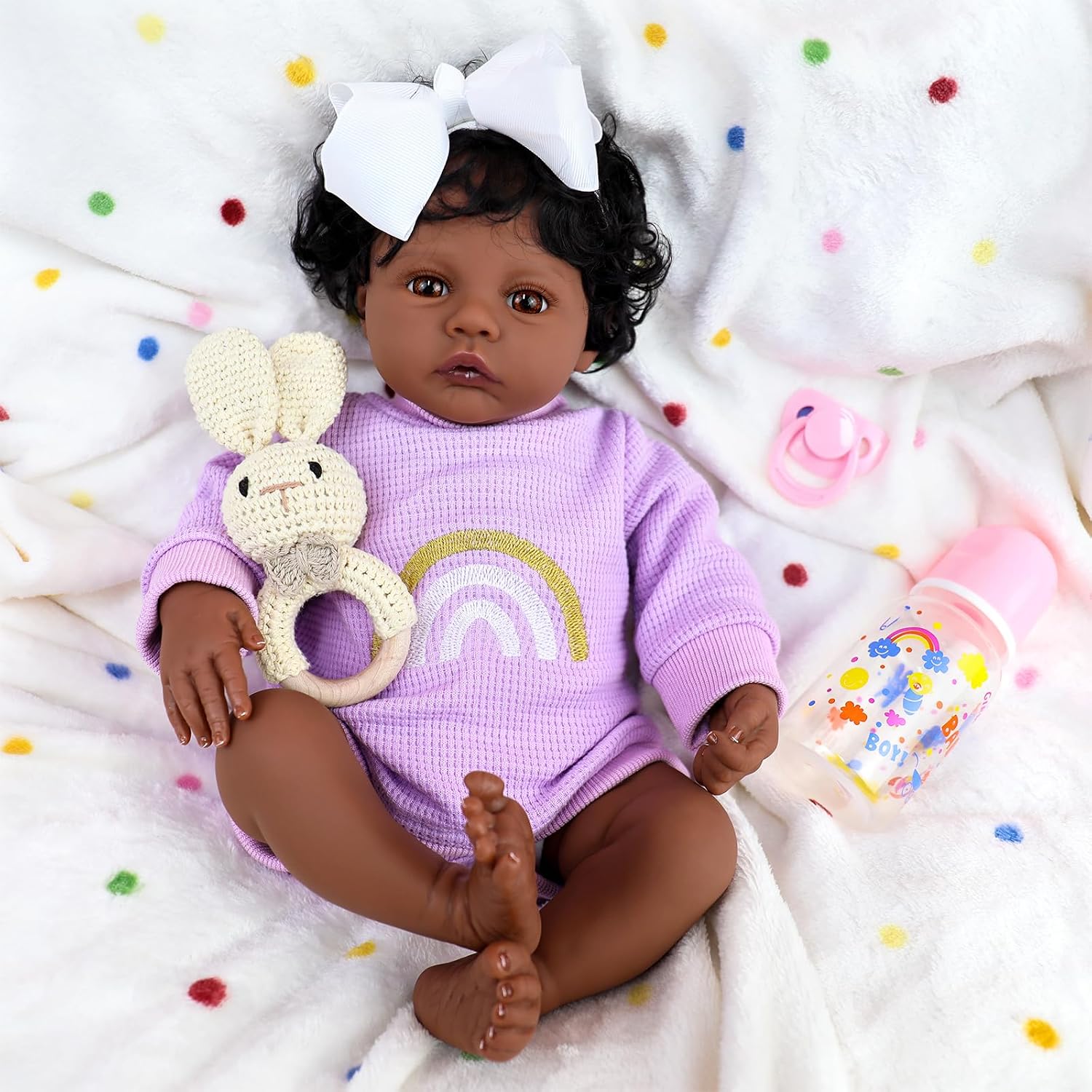Black Baby Magic, Lifelike Reborn African American Superpower Destiny Dolls, Best 6 Piece Gift Set Playset, Realistic Soft Body, 17 Inch Newborn Babies, Curly Natural Hair, Black Girl (Layla)